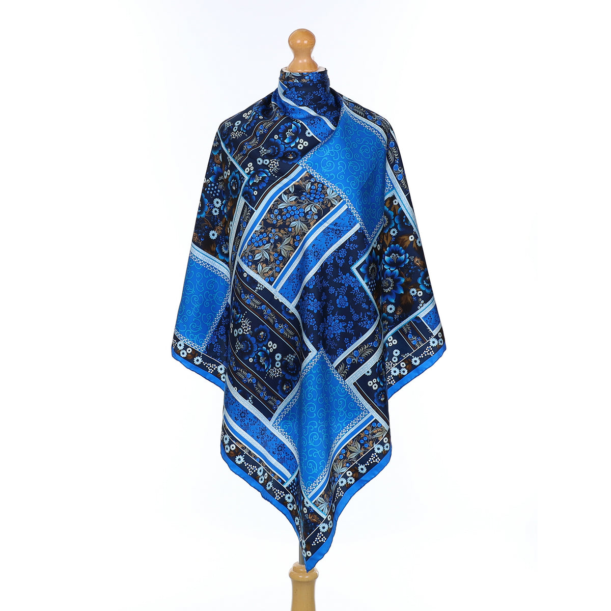 Brand New Blue Floral Patterned Silk Scarf