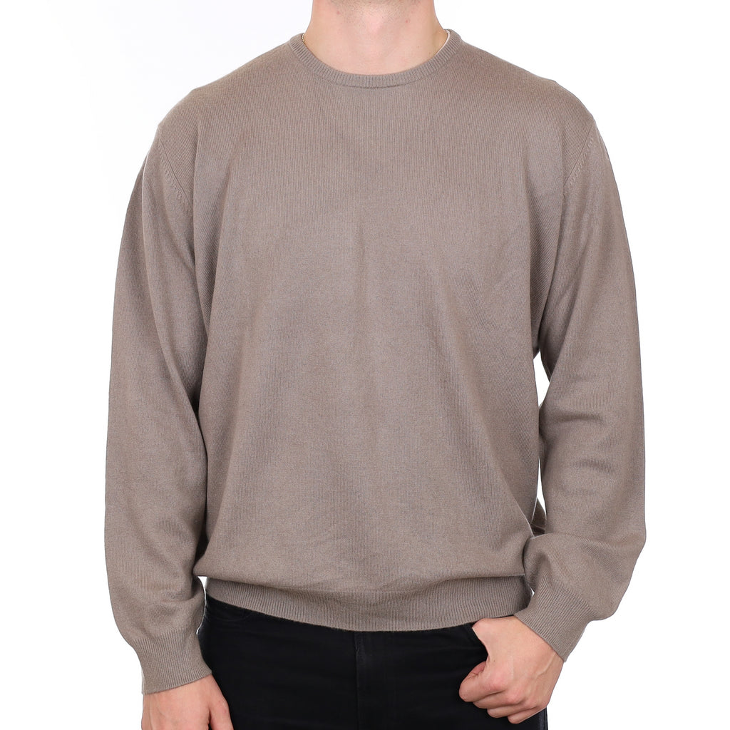 Men’s Fossil Brown Cashmere Crew Neck Jumper XXL