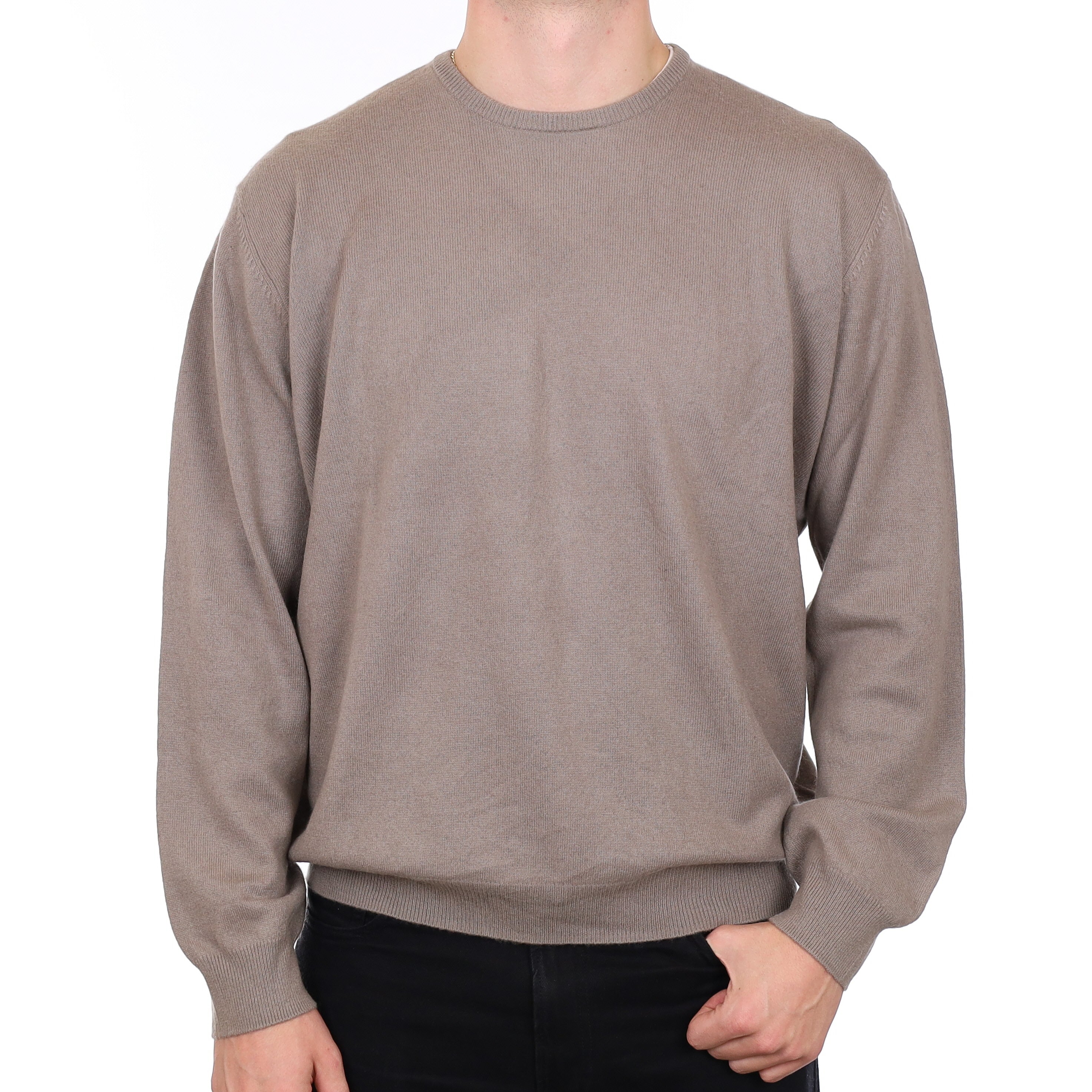 Men’s Fossil Brown Cashmere Crew Neck Jumper XXL