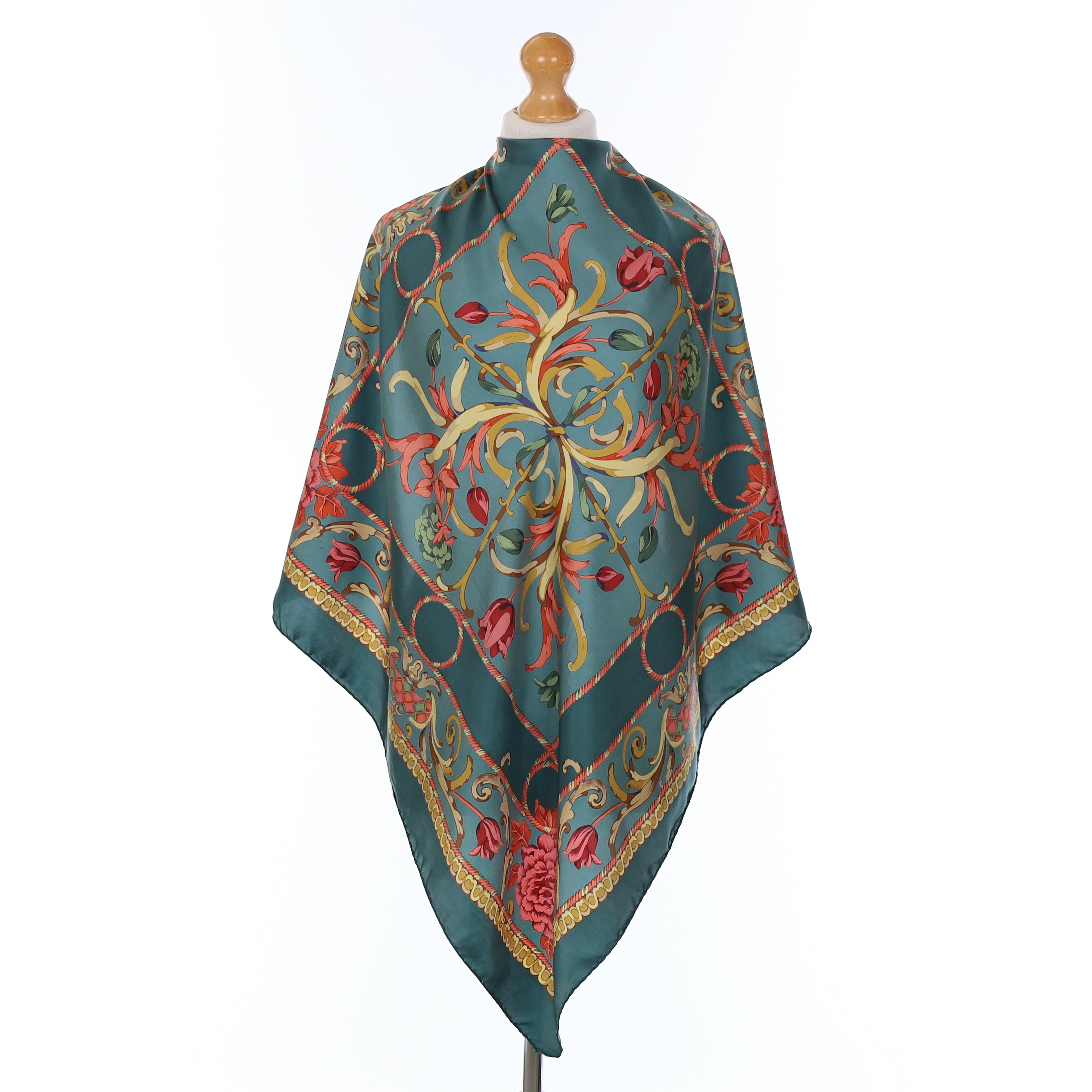 Austin Reed Green Floral Vintage Silk Scarf