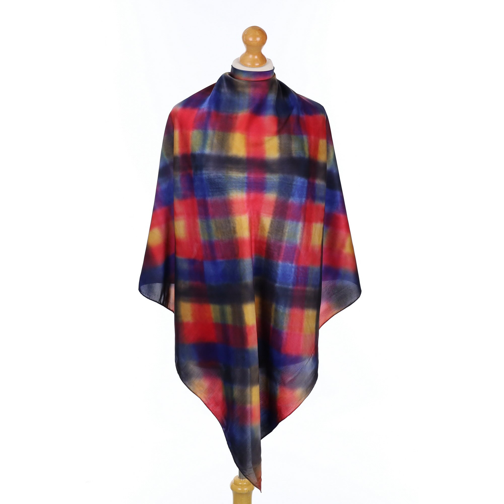 Tie Dye Effect Checked Silk Scarf