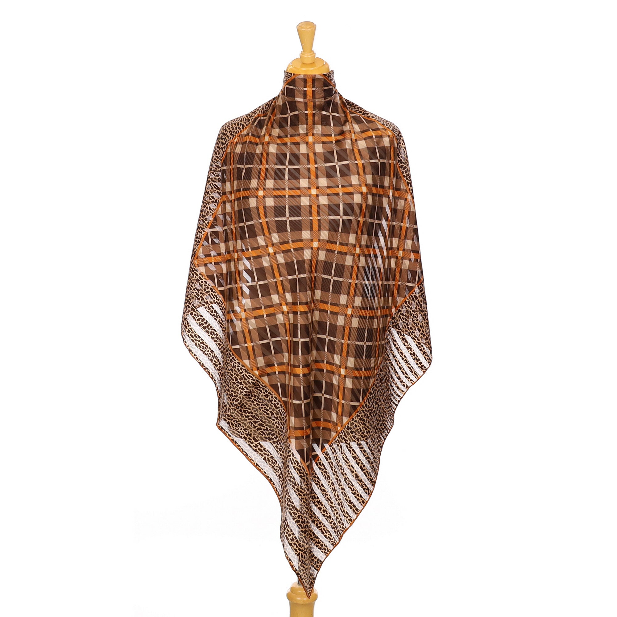 1970’s Ostinelli Brown and Orange Check Vintage Silk Scarf