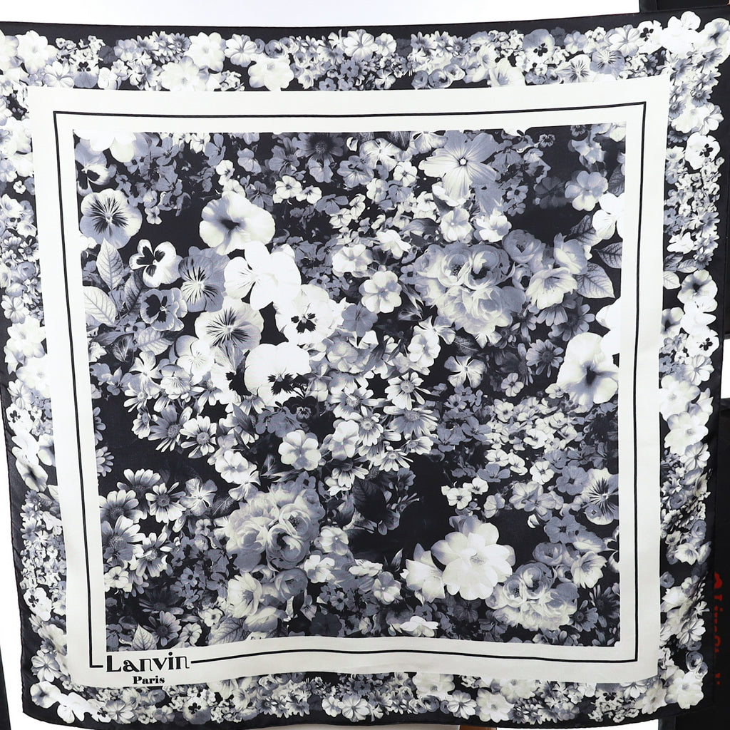 Lanvin Monochrome Floral Silk Scarf