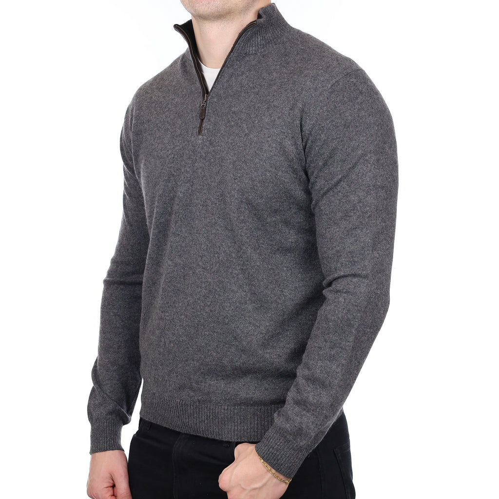 Men’s Slate Grey Cashmere 1/4 Zip Jumper Extra Large