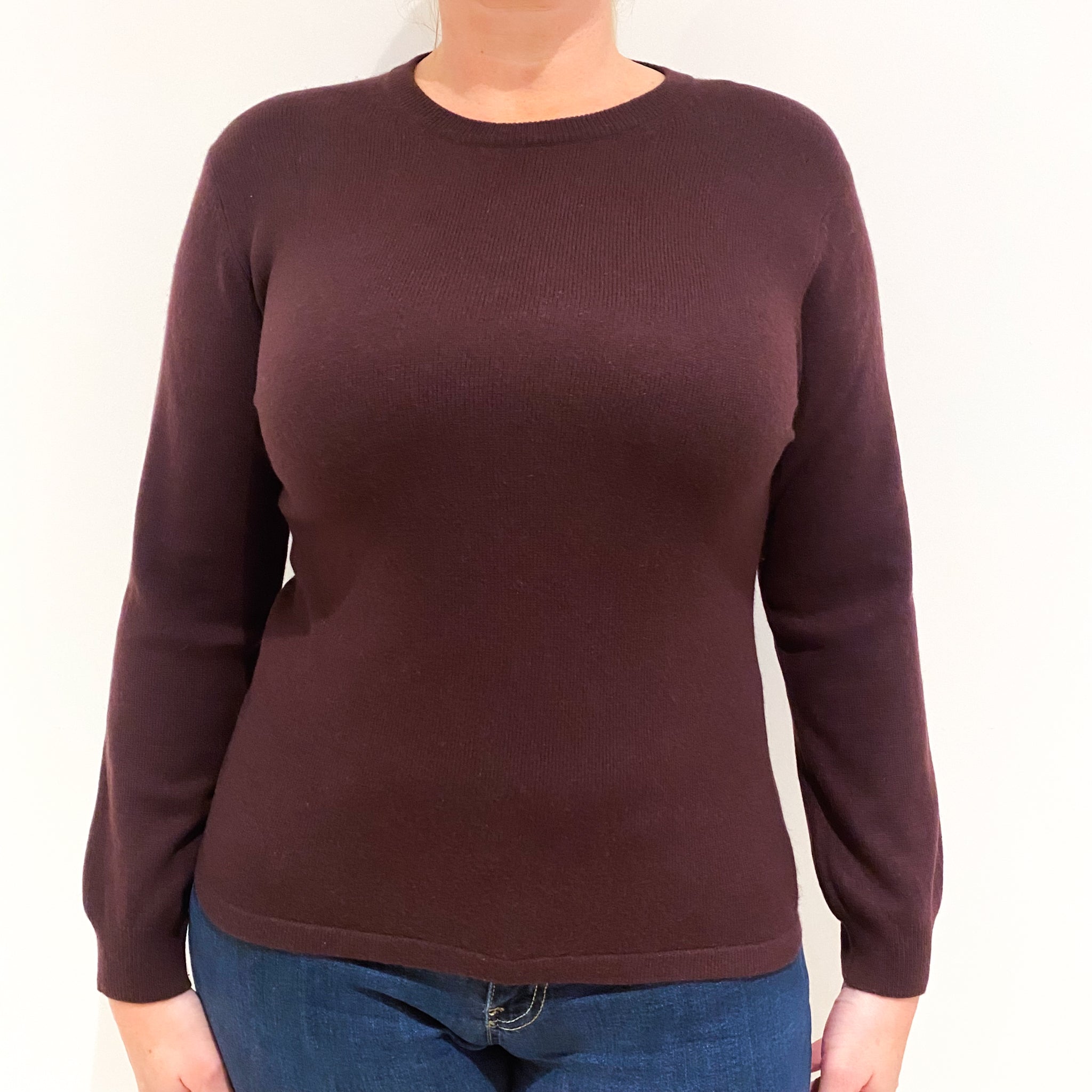 Chocolate Brown Cashmere Crew Neck Jumper Large