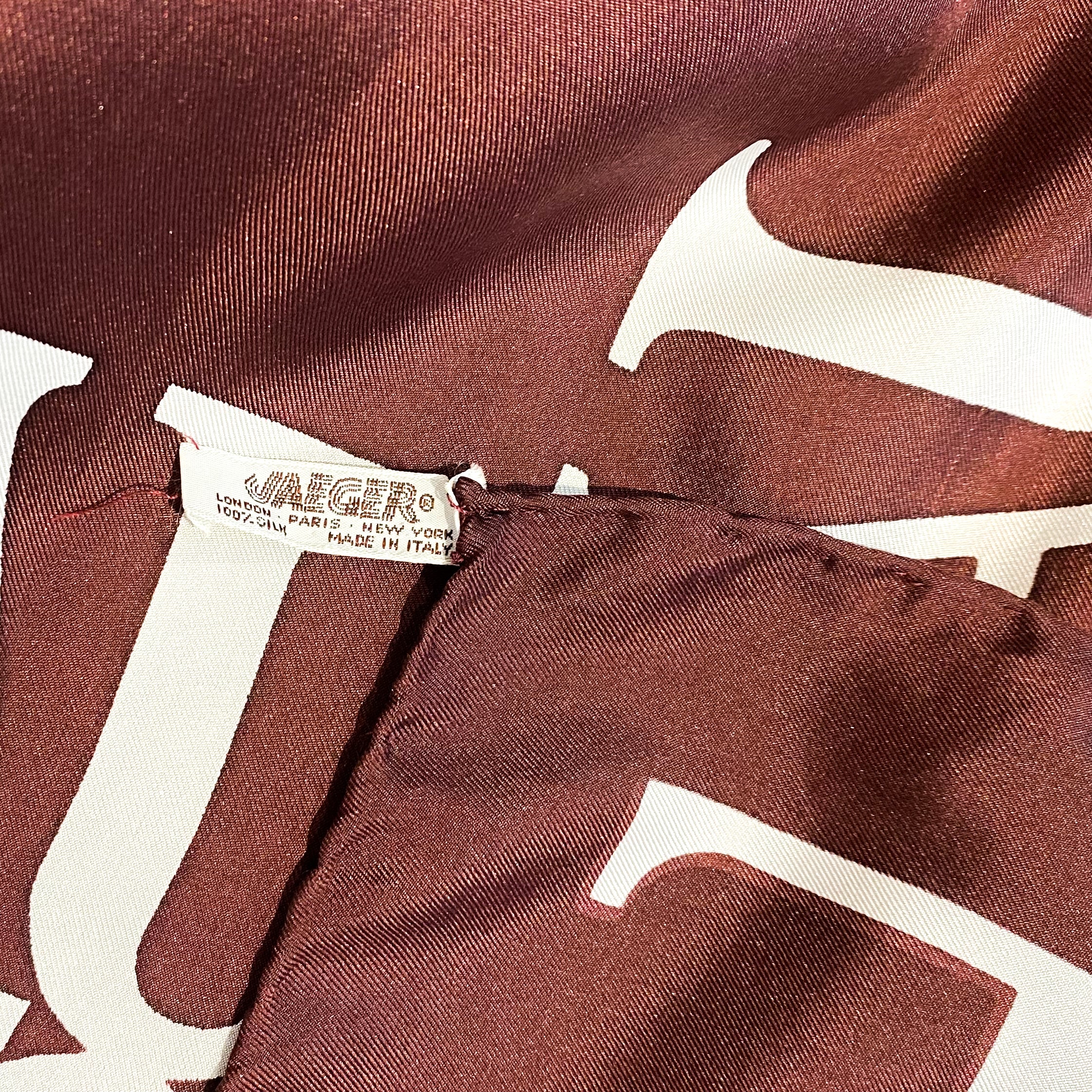 1970s Jaeger Chocolate Brown Logo Vintage Silk Scarf