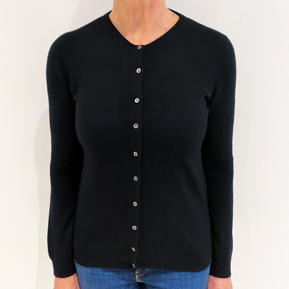 Black Cashmere Crew Neck Cardigan Medium