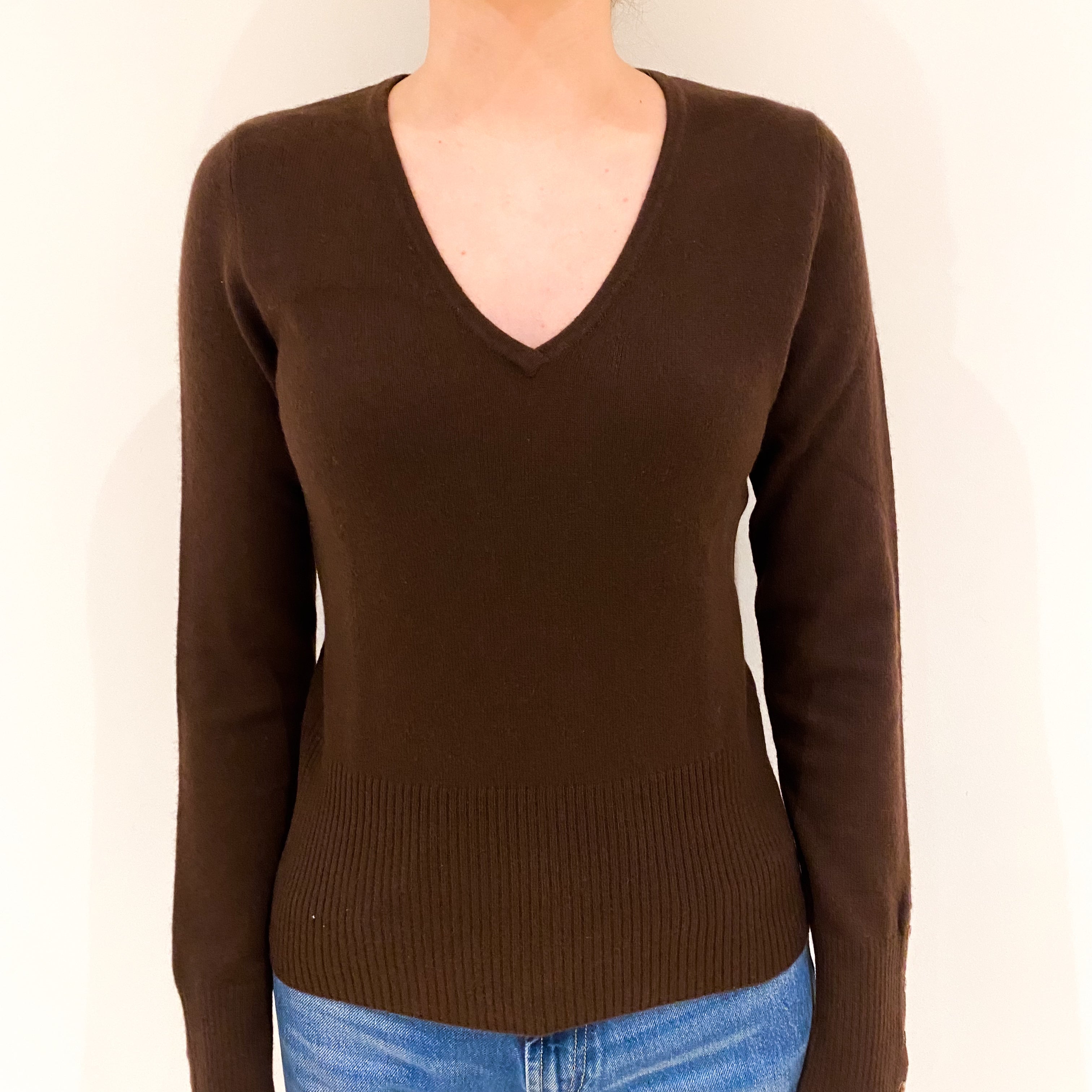 Chocolate Brown Cashmere V-Neck Jumper Extra Small