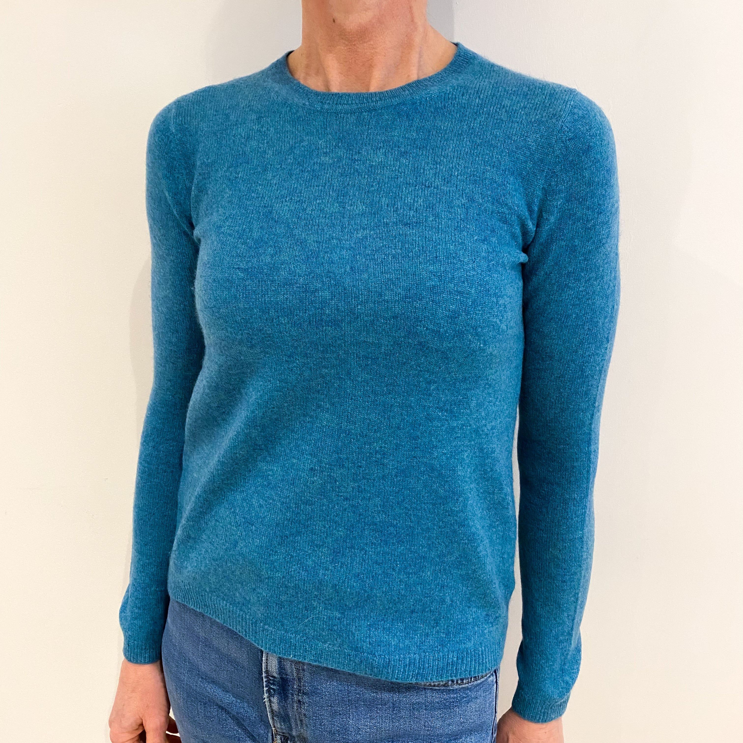 Aqua Blue Cashmere Crew Neck Jumper Small