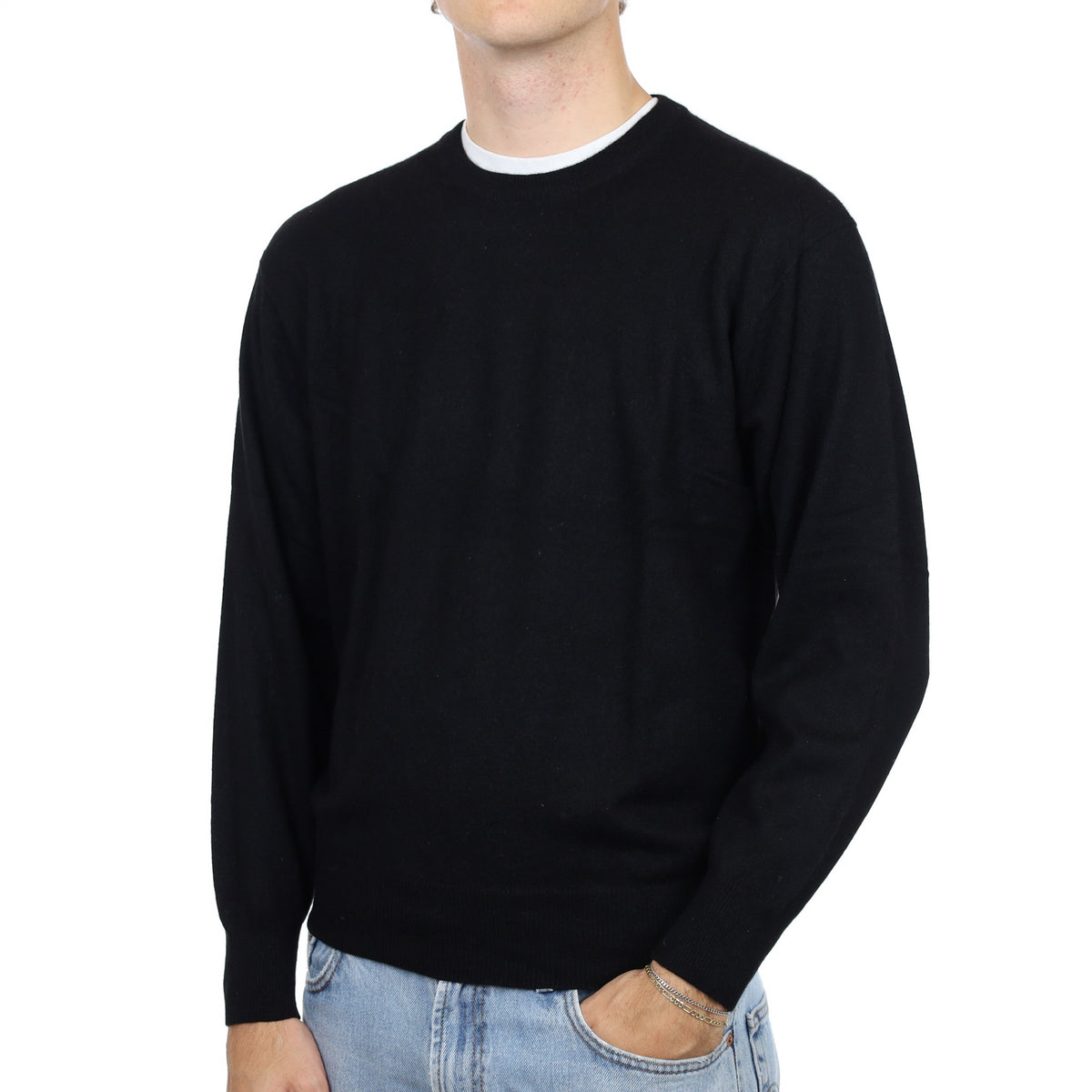 Men's Black Cashmere Crew Neck Jumper Medium