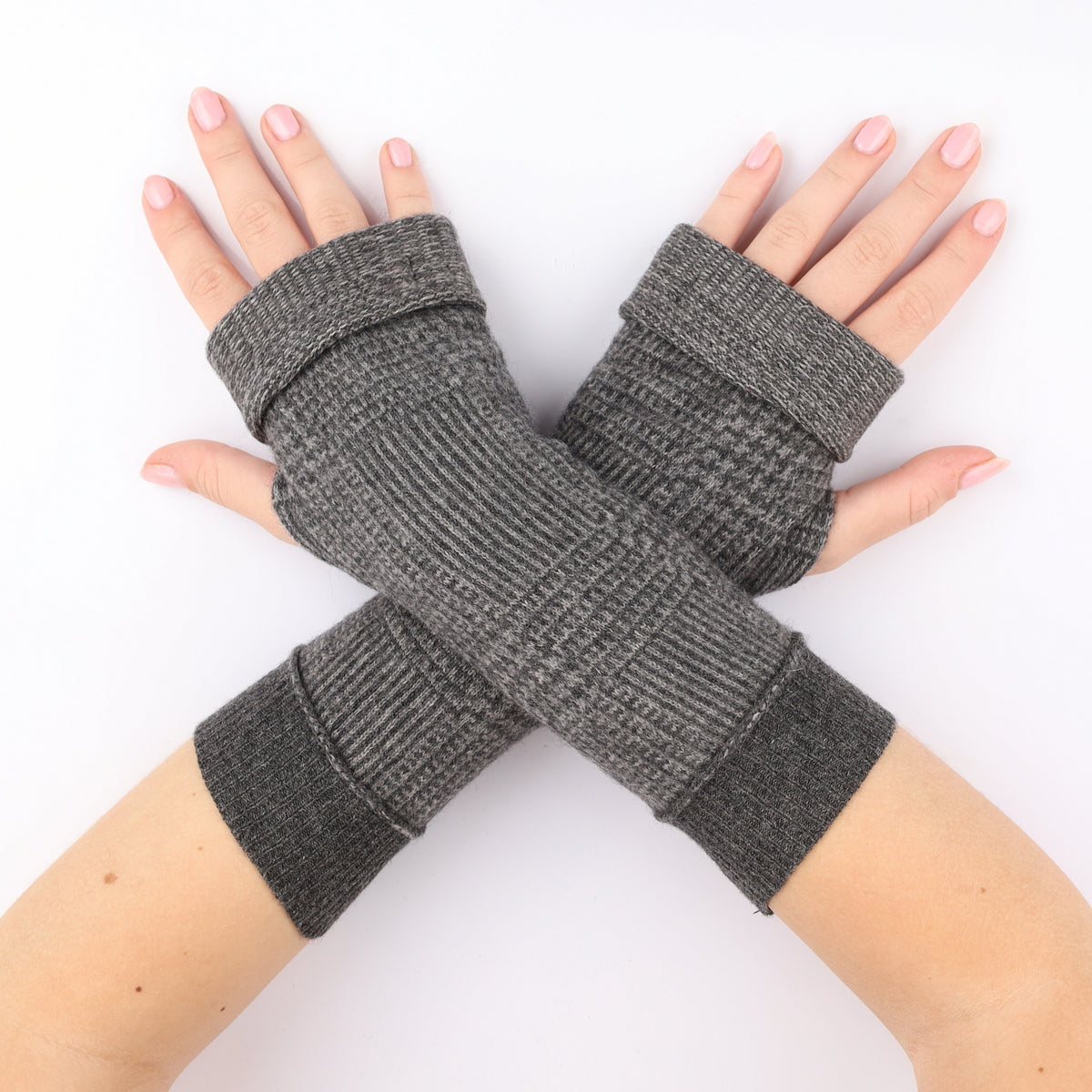 Grey Patterned Fingerless Gloves