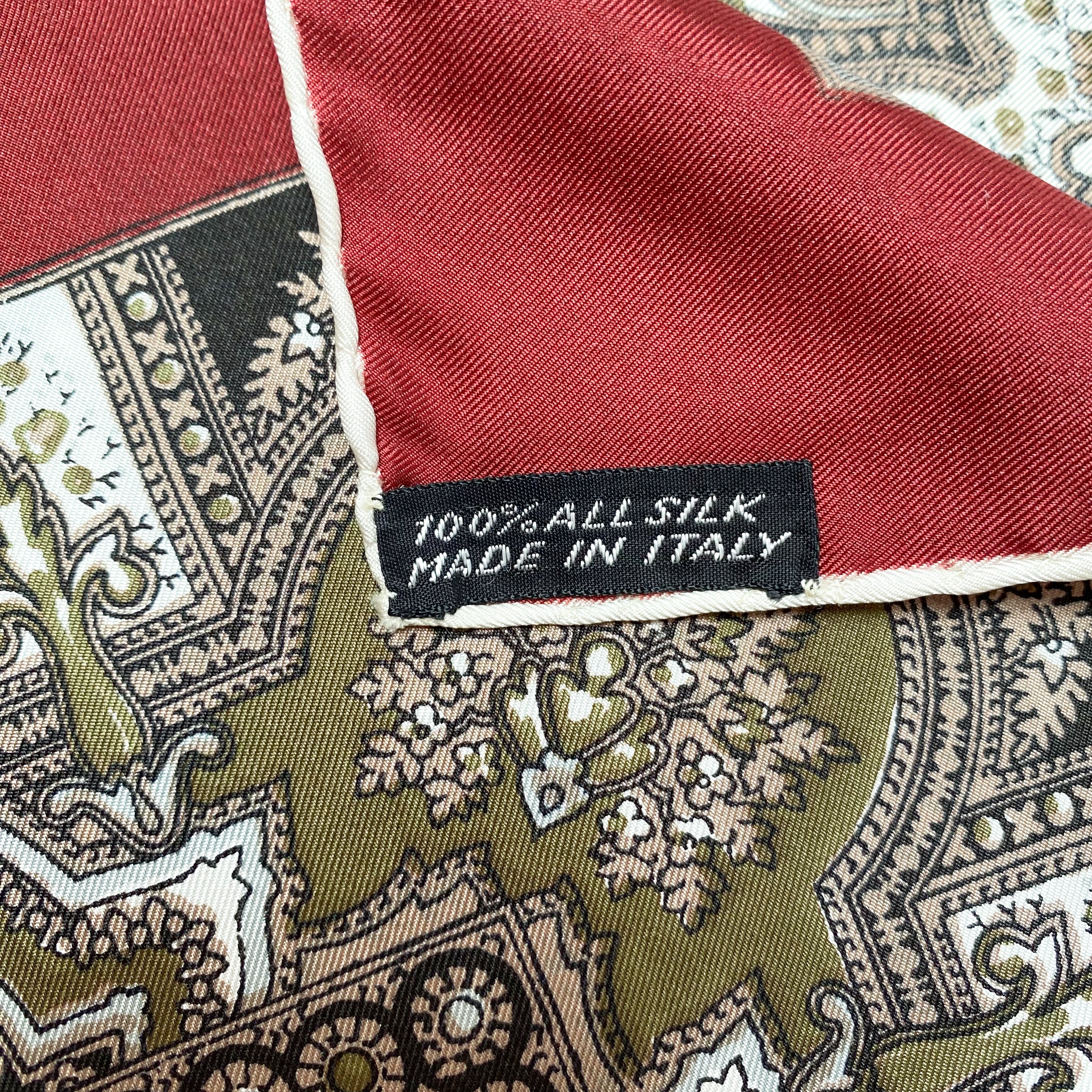 Vintage Italian Khaki Patterned Silk Scarf