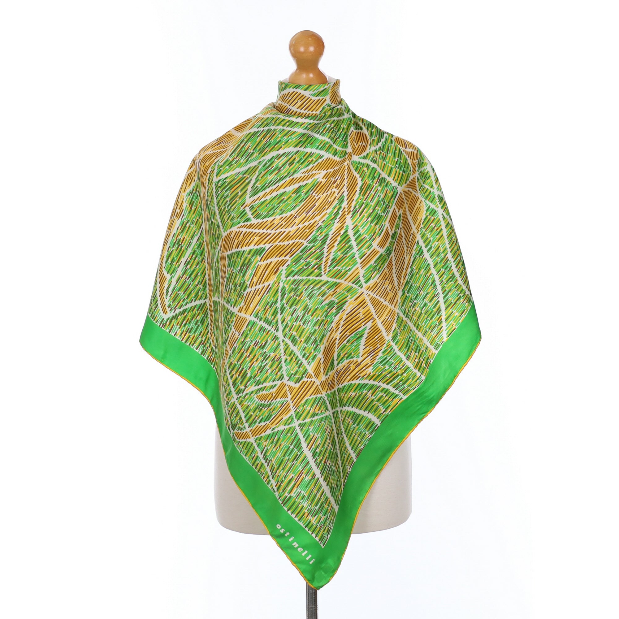 Ostinelli Green Patterned Vintage Silk Scarf