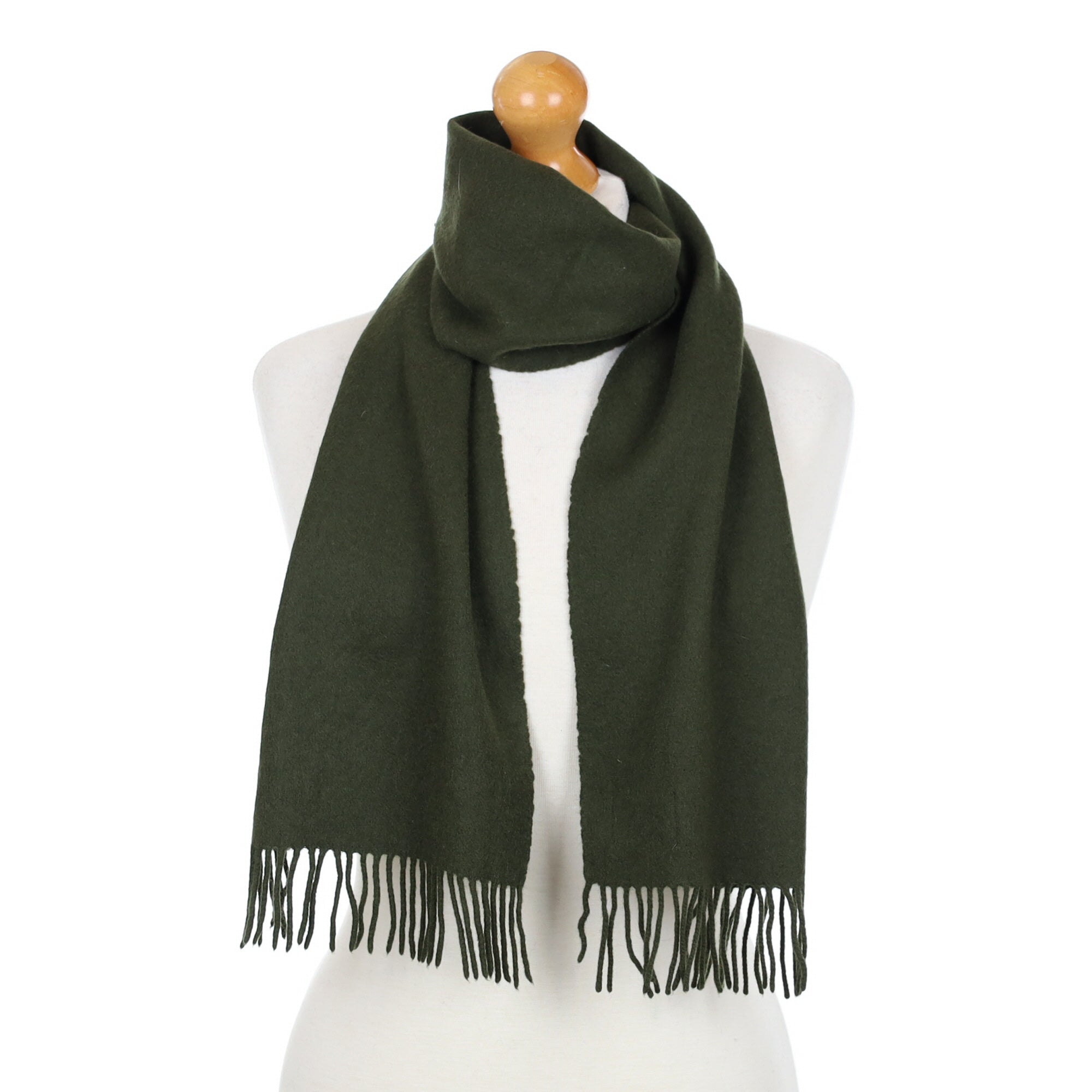 Seaweed Green Cashmere Fringed Woven Scarf