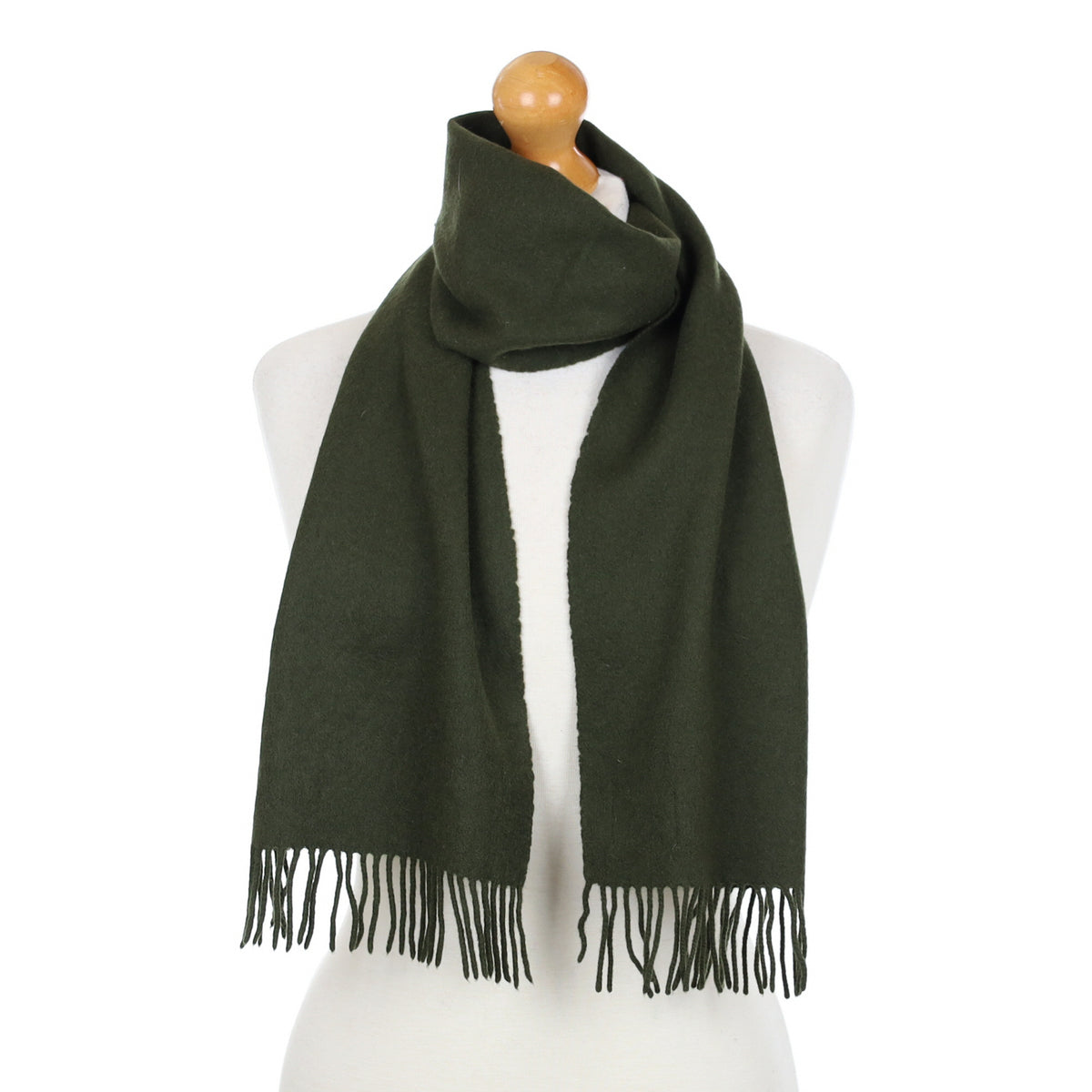 Seaweed Green Cashmere Fringed Woven Scarf