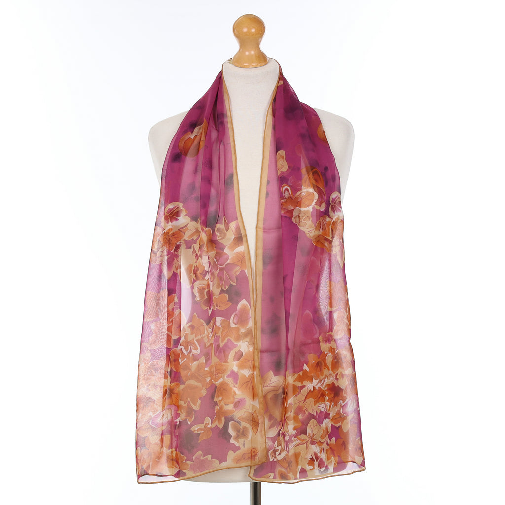 Brand New Purple Leaf Design Silk Scarf