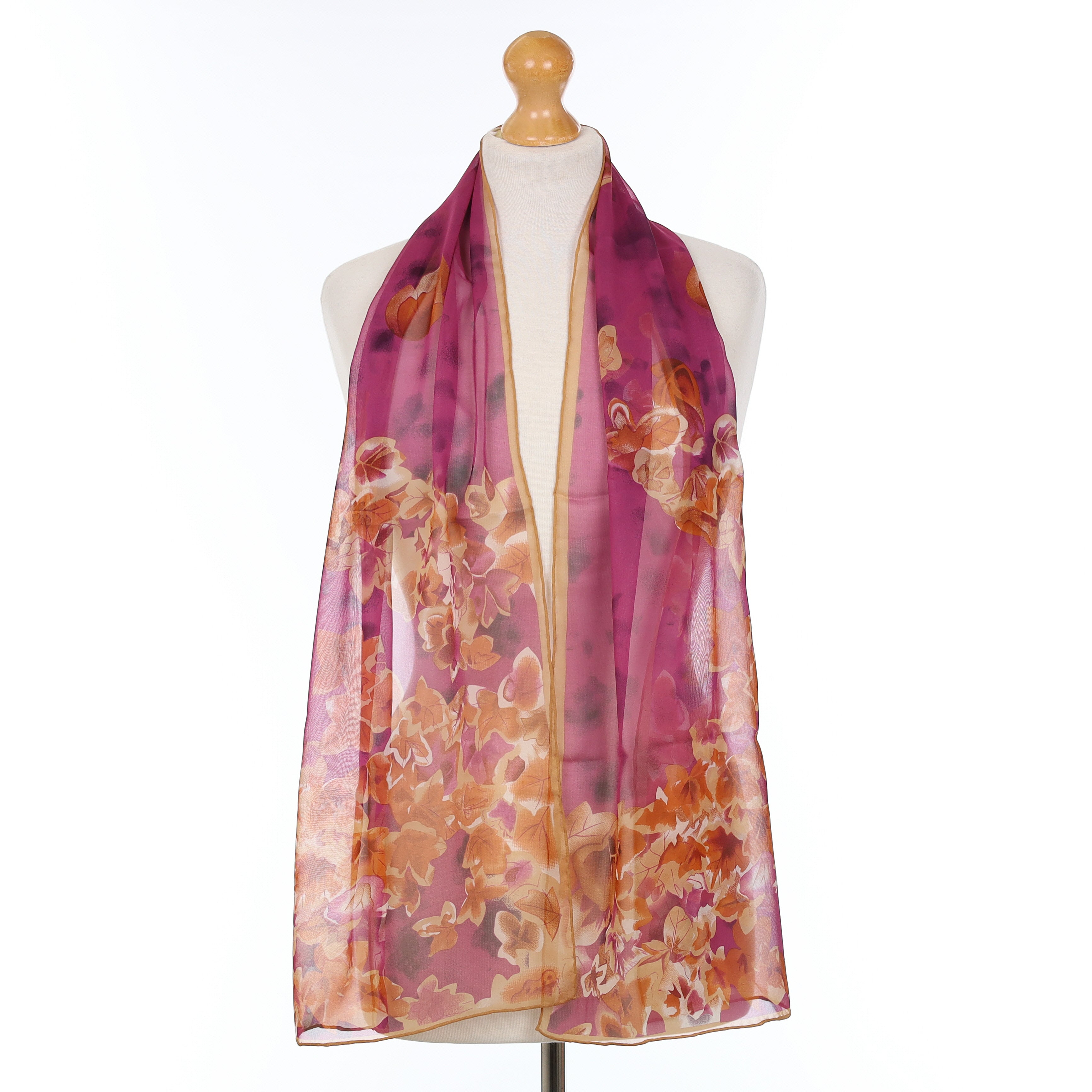 Brand New Purple Leaf Design Silk Scarf
