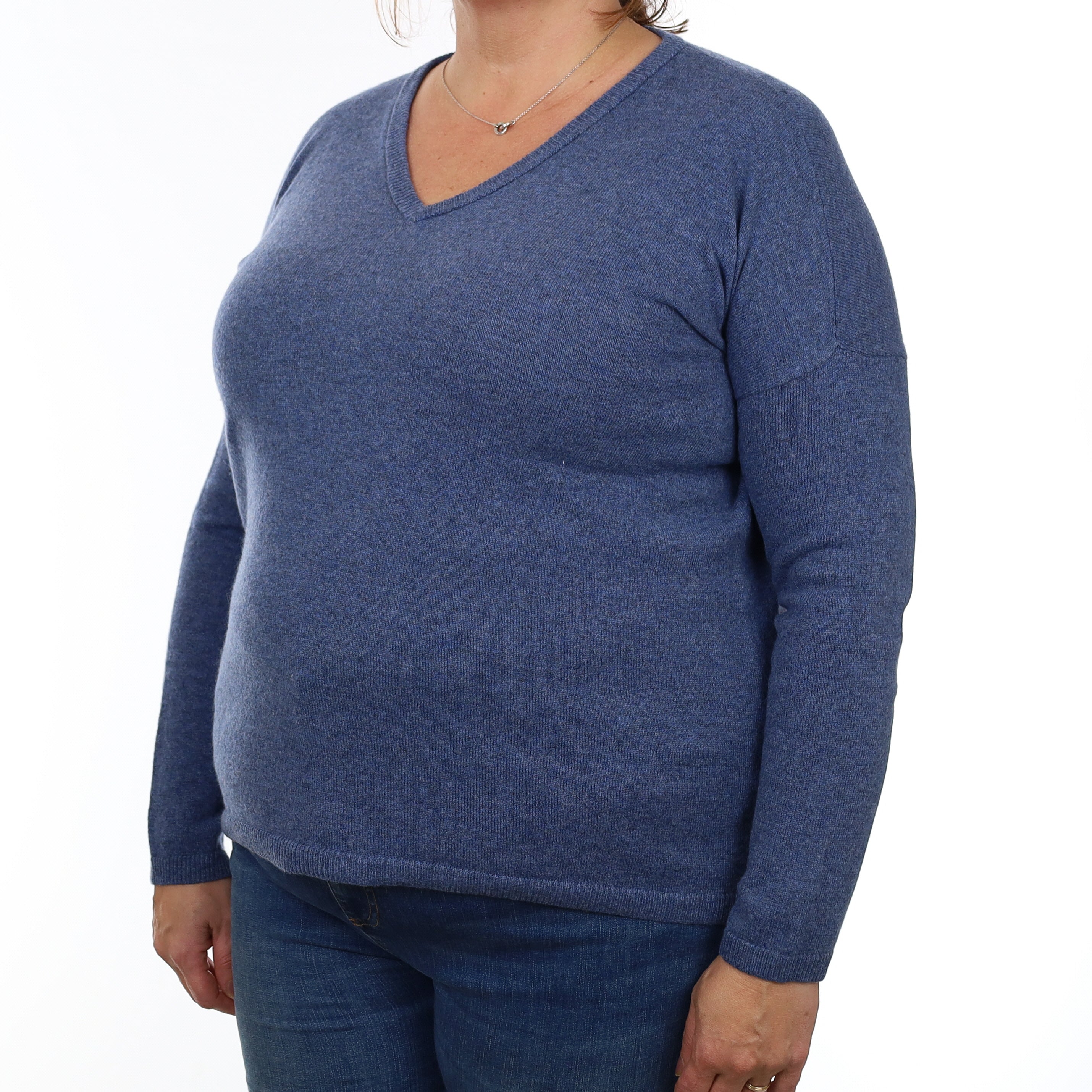 Denim Blue Cashmere V Neck Jumper Extra Large