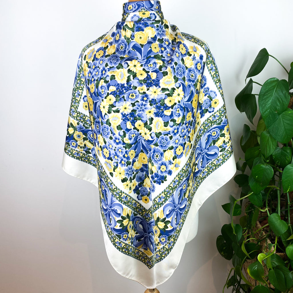 Longchamp Floral Vintage Designer Silk Scarf