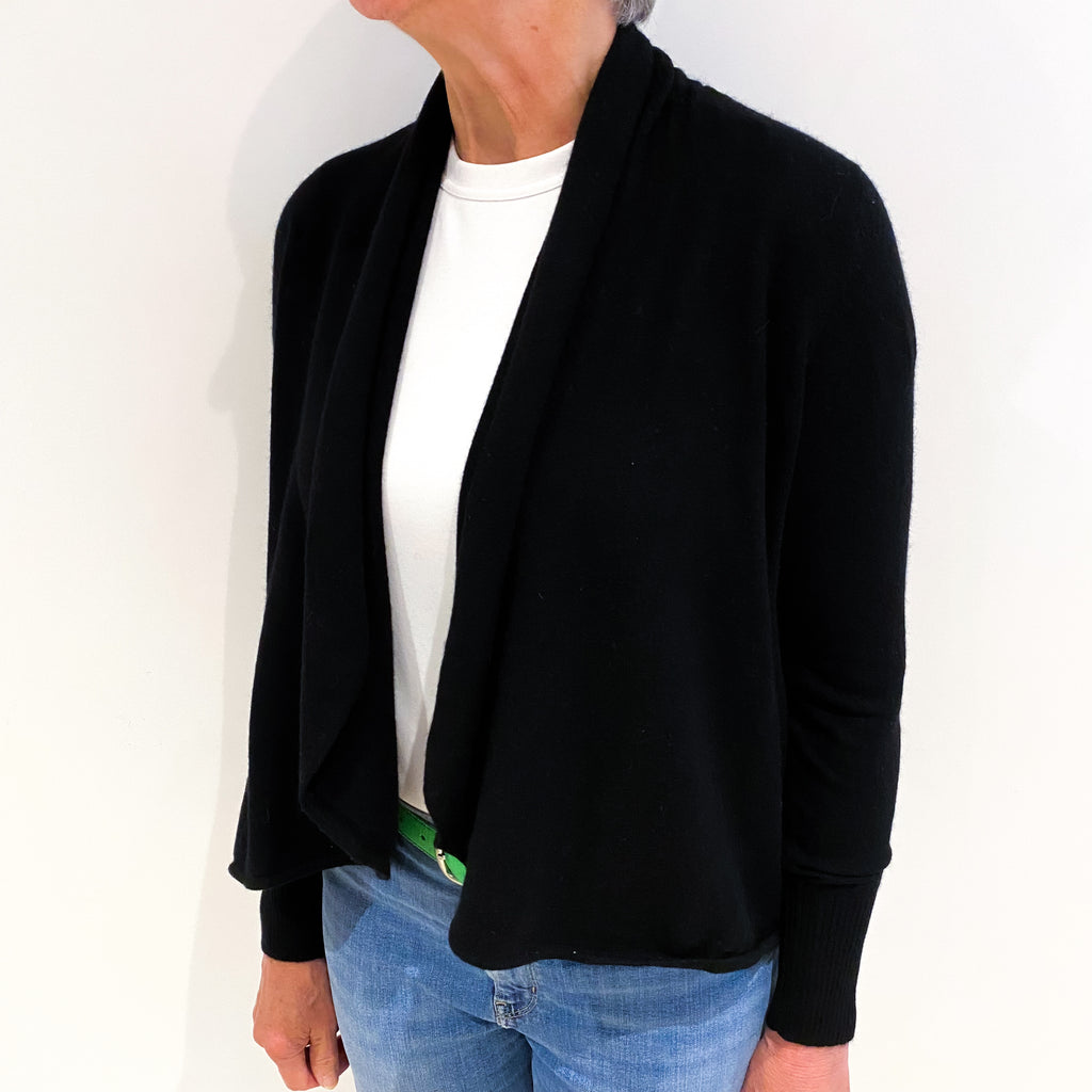 Black Cashmere Edge To Edge Waterfall Cardigan Medium