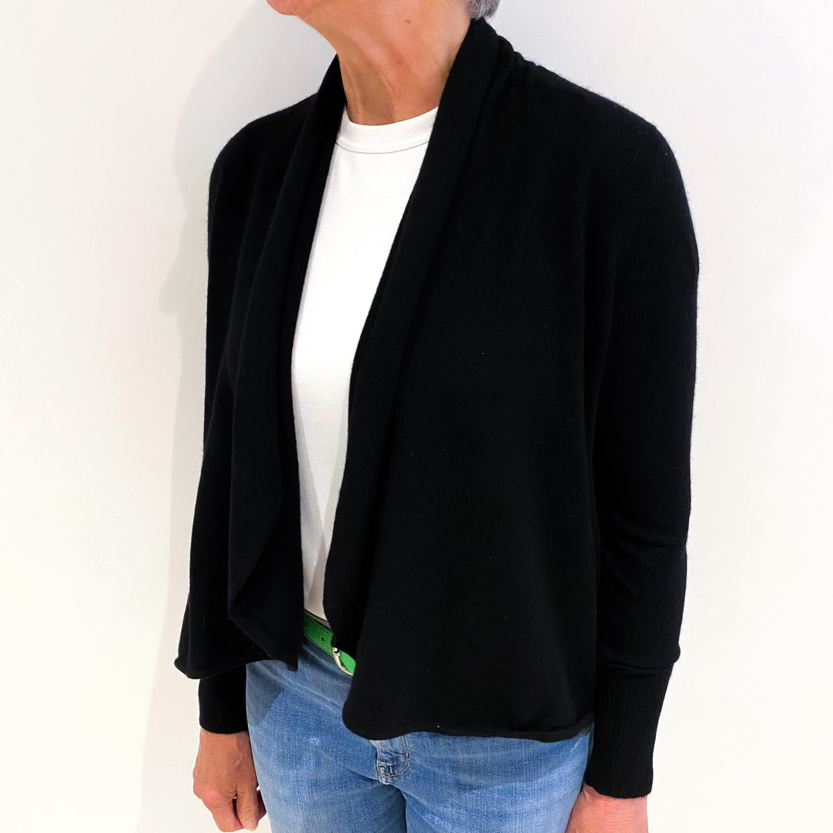 Black Cashmere Edge To Edge Waterfall Cardigan Medium