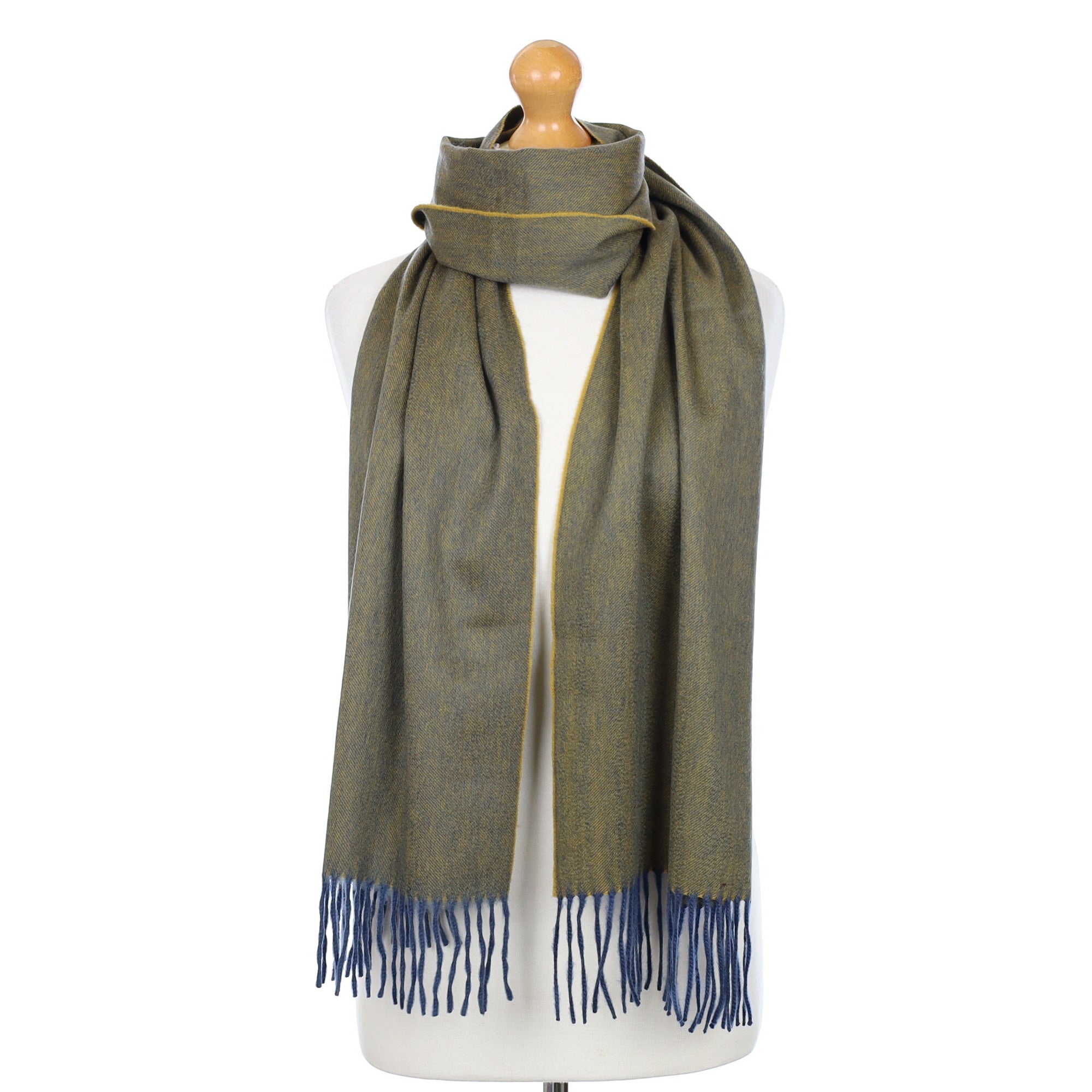 Scottish Begg & Co Blue and Yellow Marl Cashmere Luxury Woven Scarf