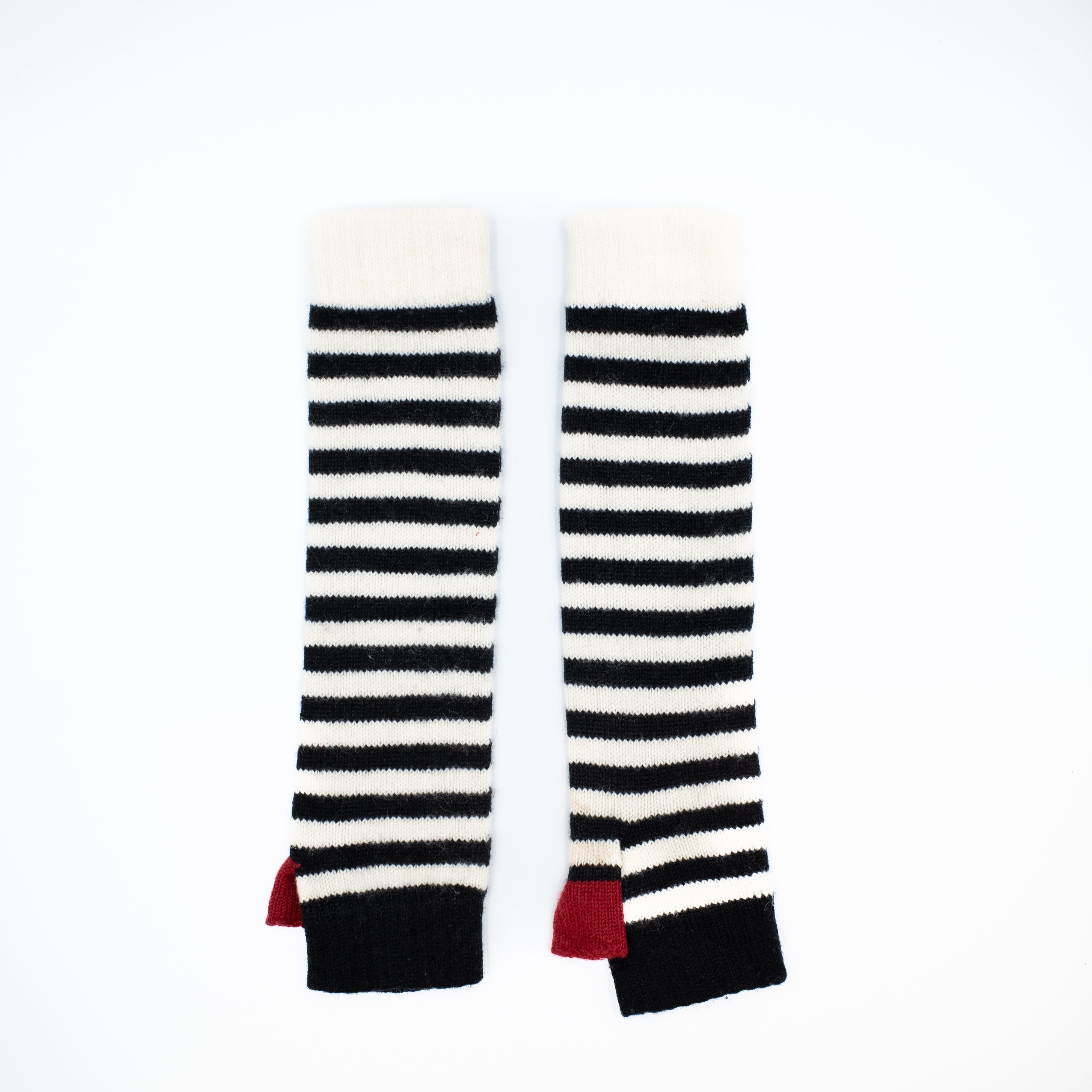 Black and Cream Striped Fingerless Gloves