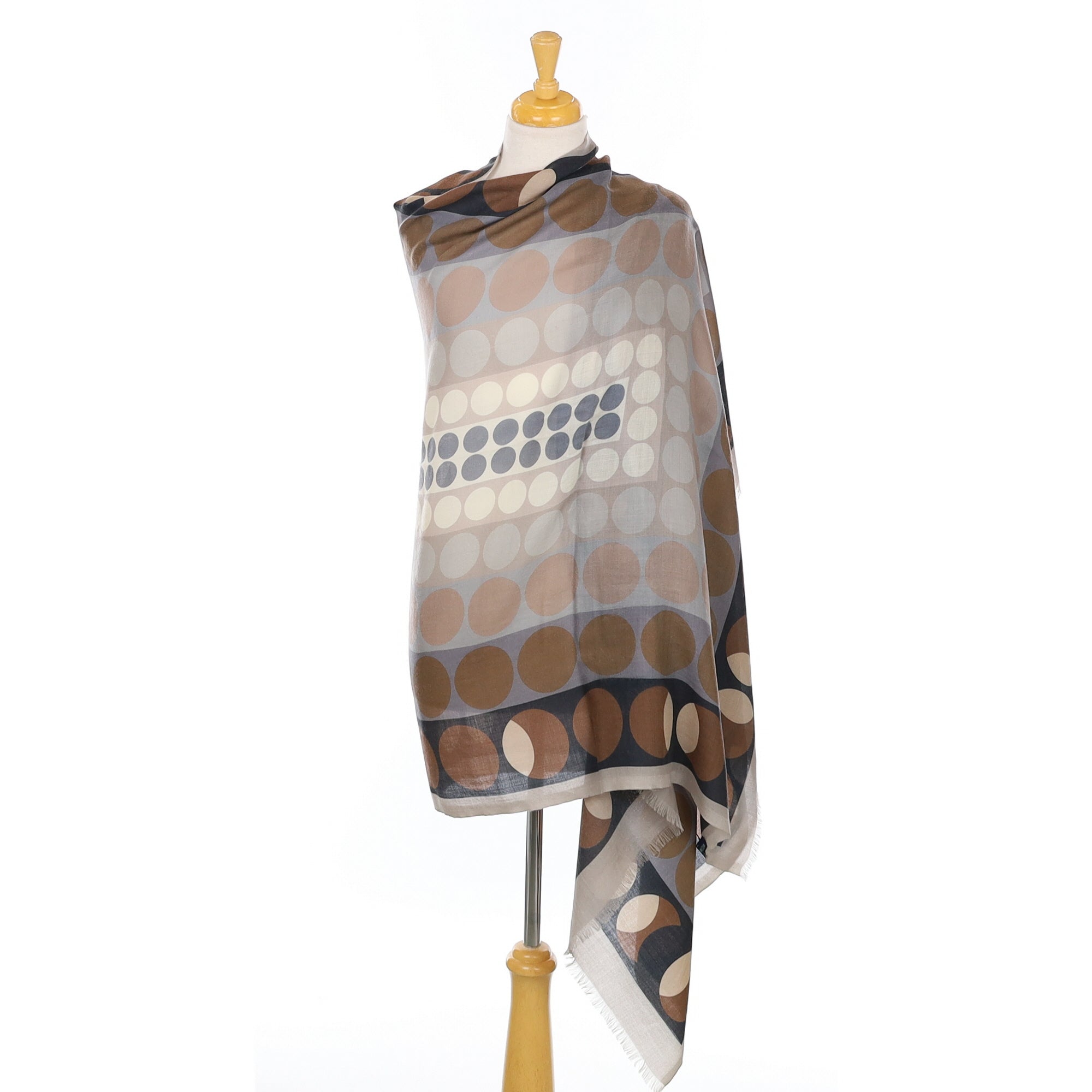 Italian Williamson & Son Grey and Mocha Spotty Cashmere Stole