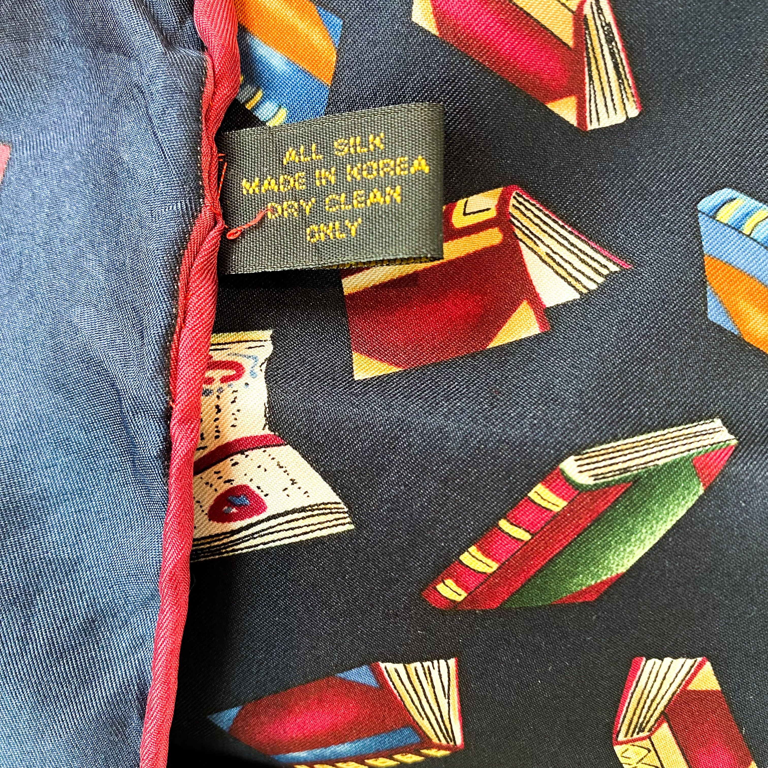 Book Design Navy Silk Scarf