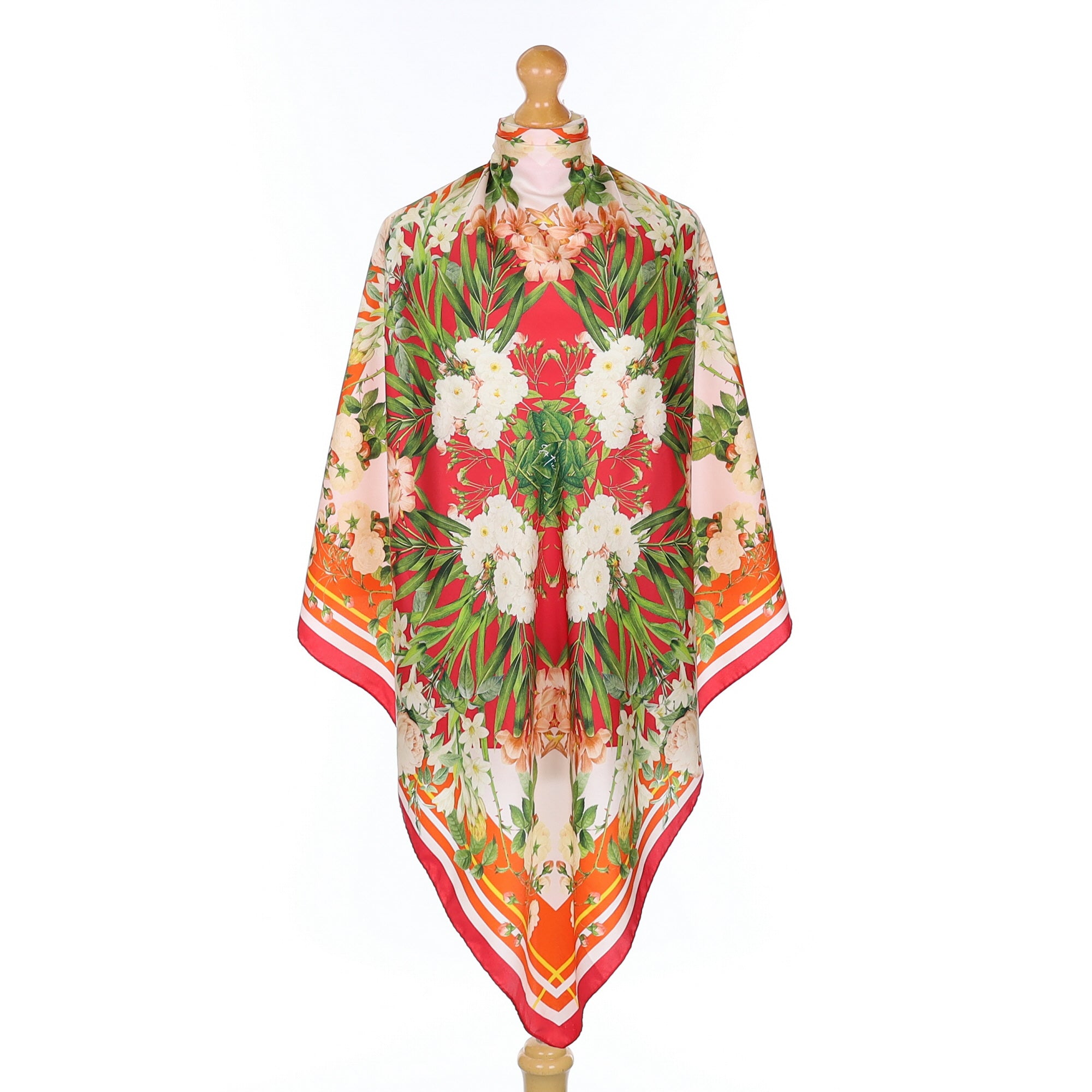 St Piece Cherry Red and Orange Floral Silk Scarf