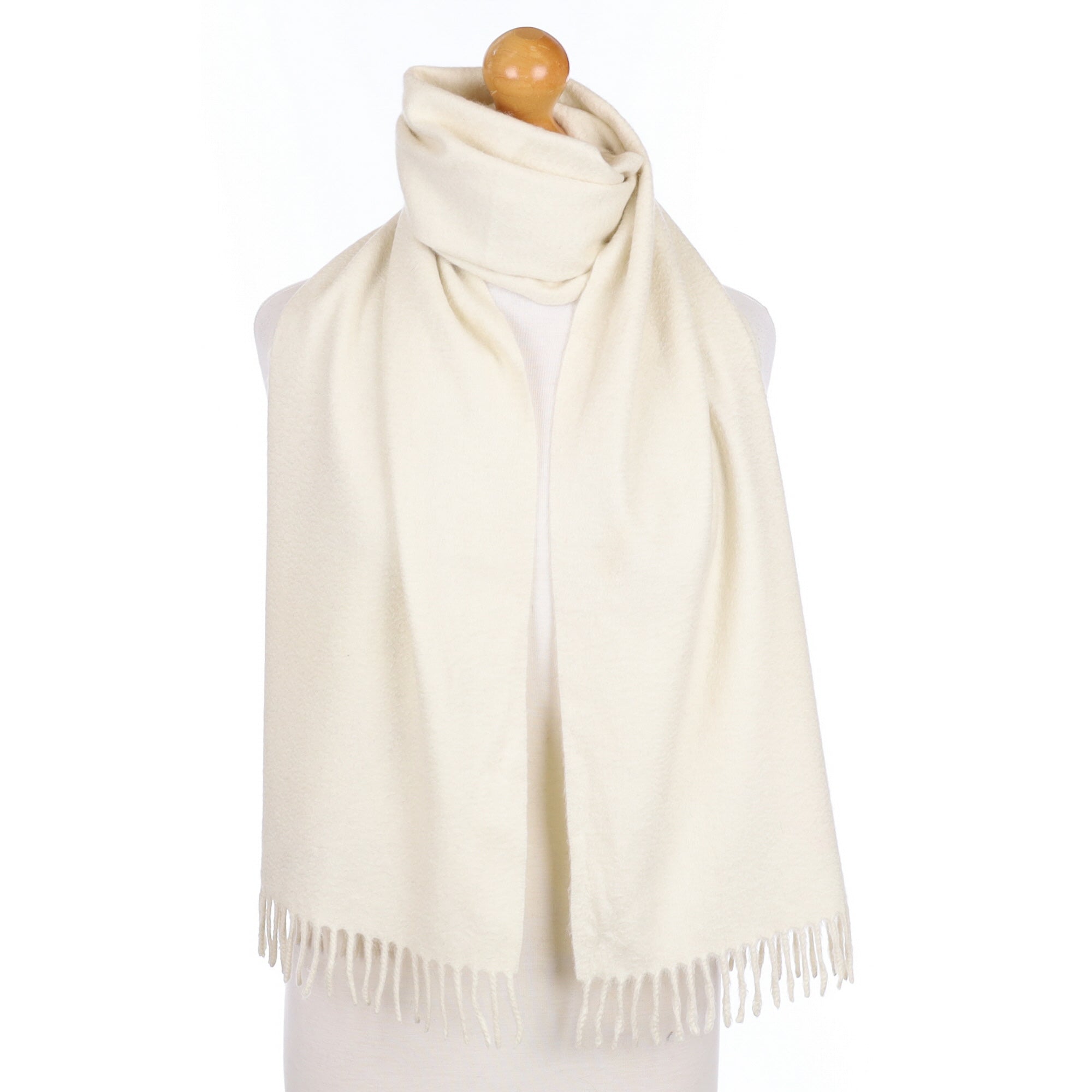 Ivory Cashmere Fringed Woven Scarf