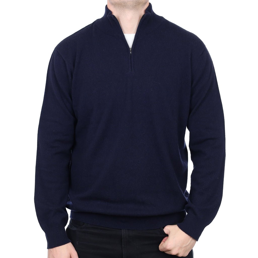 Men’s Brand New Scottish Navy Cashmere 1/4 Zip Jumper XXL