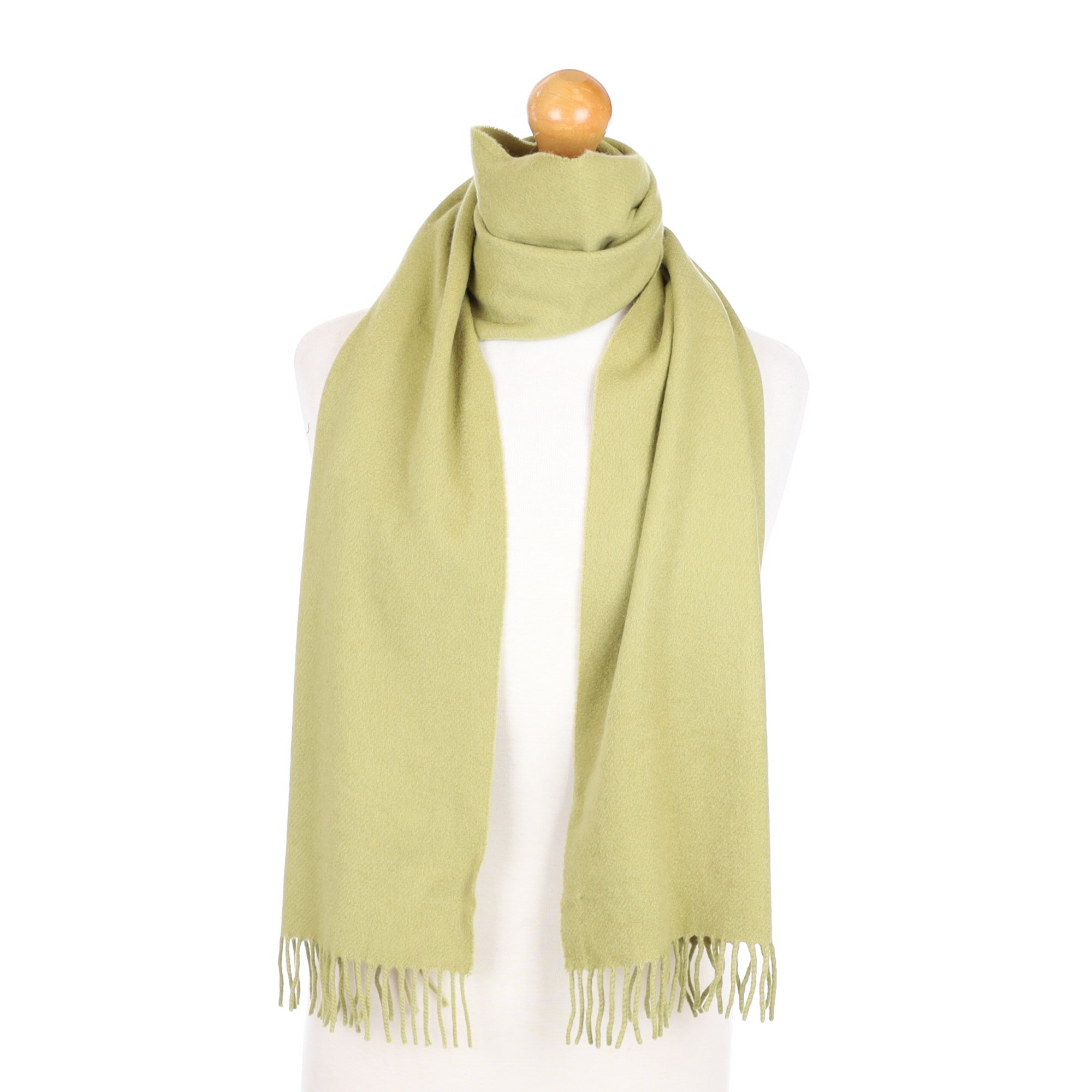 Sage Green Cashmere Fringed Woven Scarf