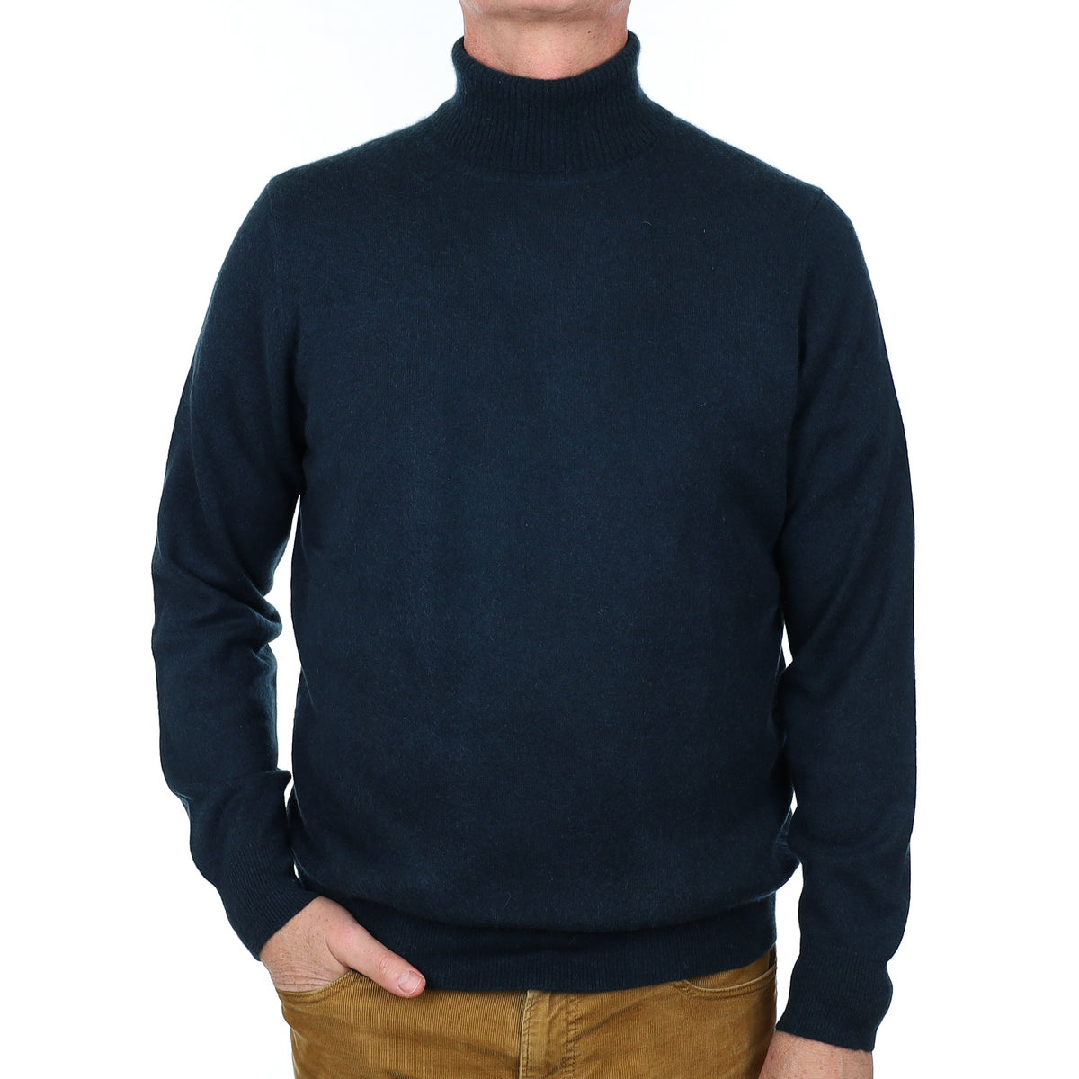 Men’s Deep Forest Green Cashmere Polo Neck Jumper Extra Large