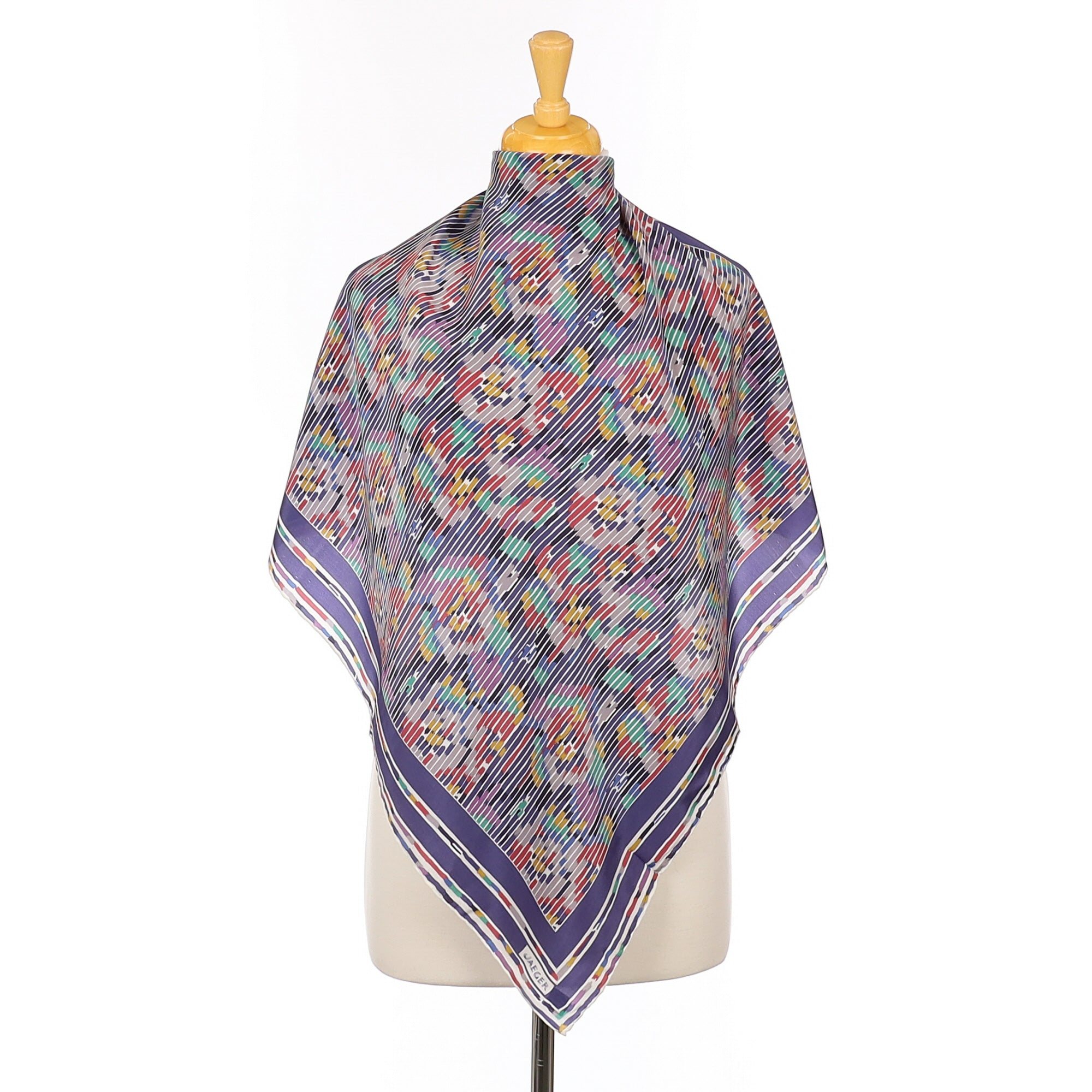 Jaeger Blue Striped Vintage Silk Scarf