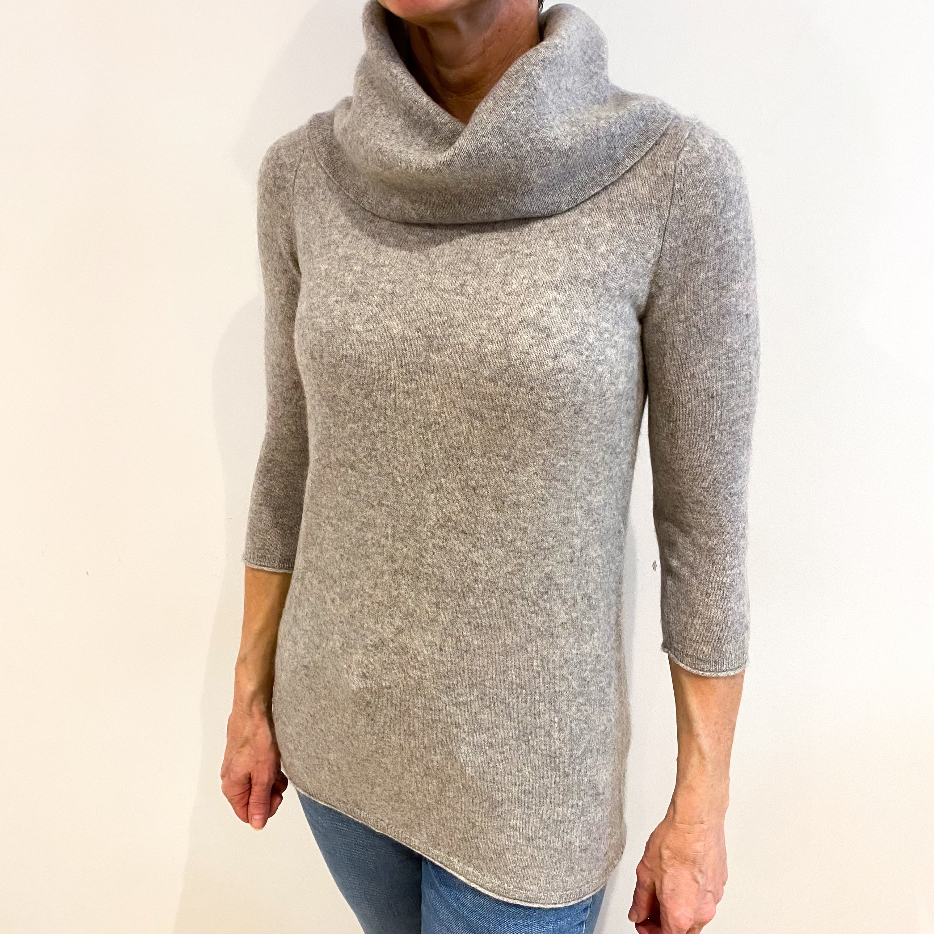 Smoke Grey Cashmere Cowl Neck Jumper Small