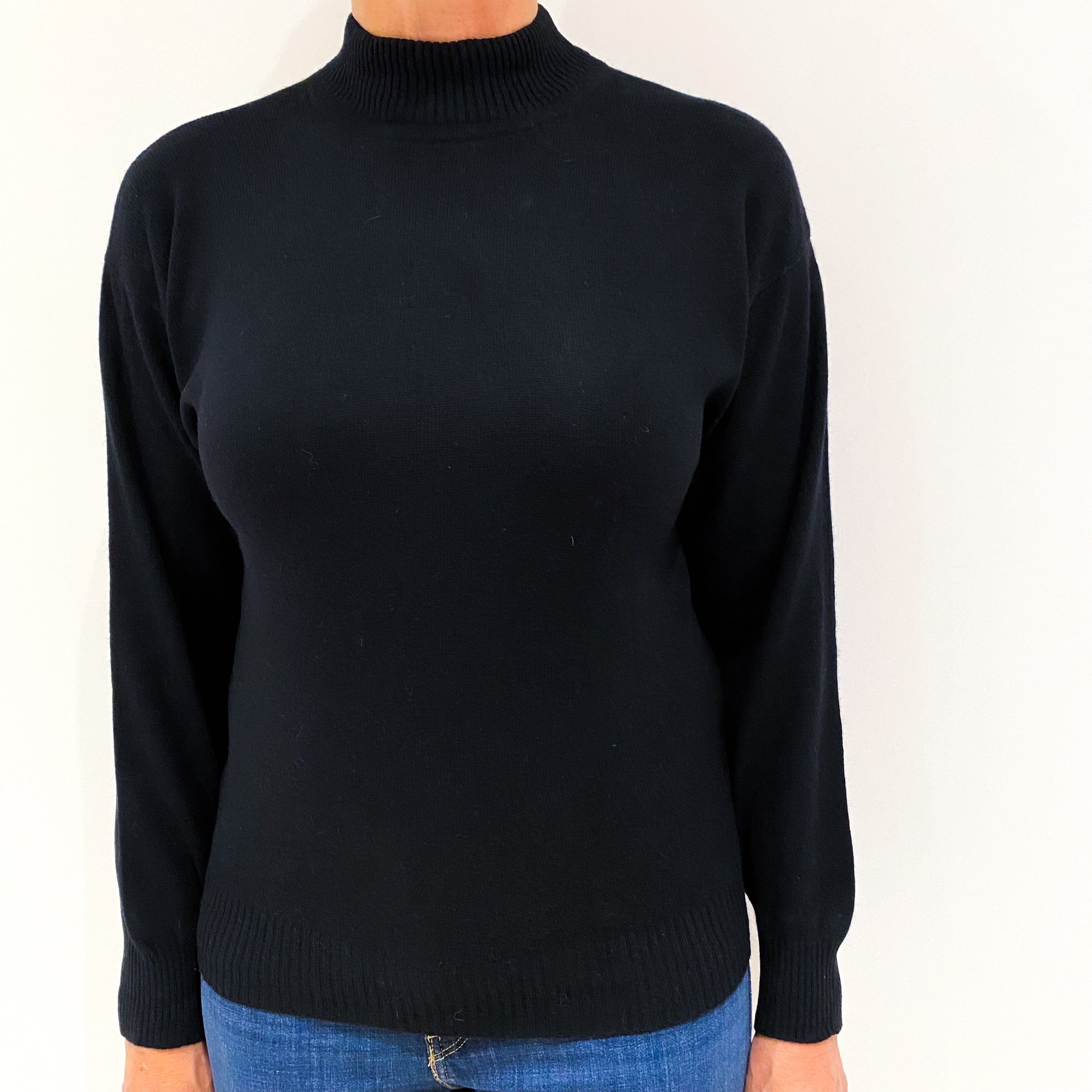 Vintage Black Cashmere Polo Neck Jumper Medium