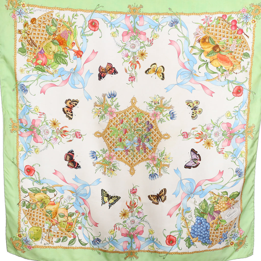 Gucci Fruit Basket Design Vintage Silk Scarf