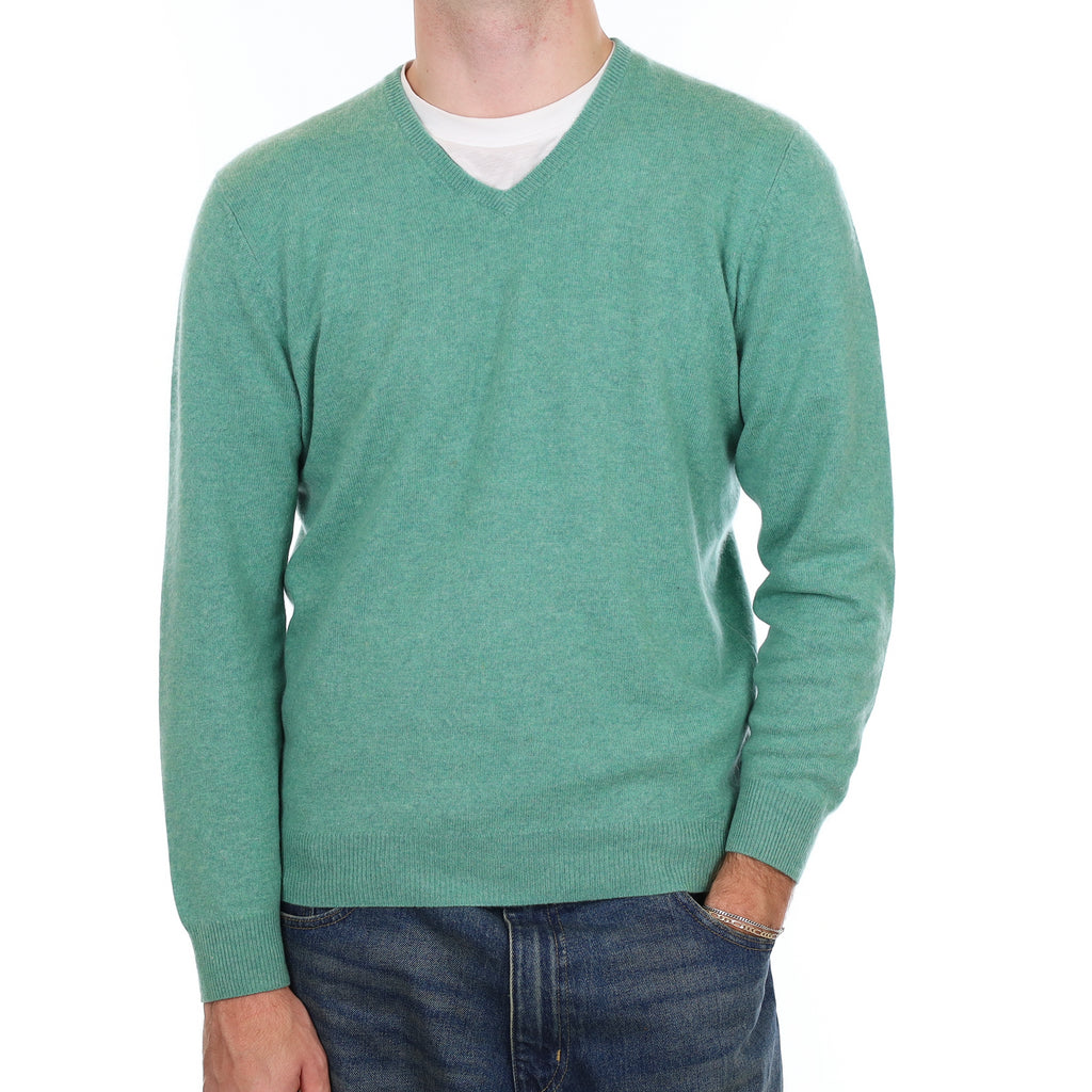 Men’s Sea Foam Green Cashmere V Neck Jumper Medium