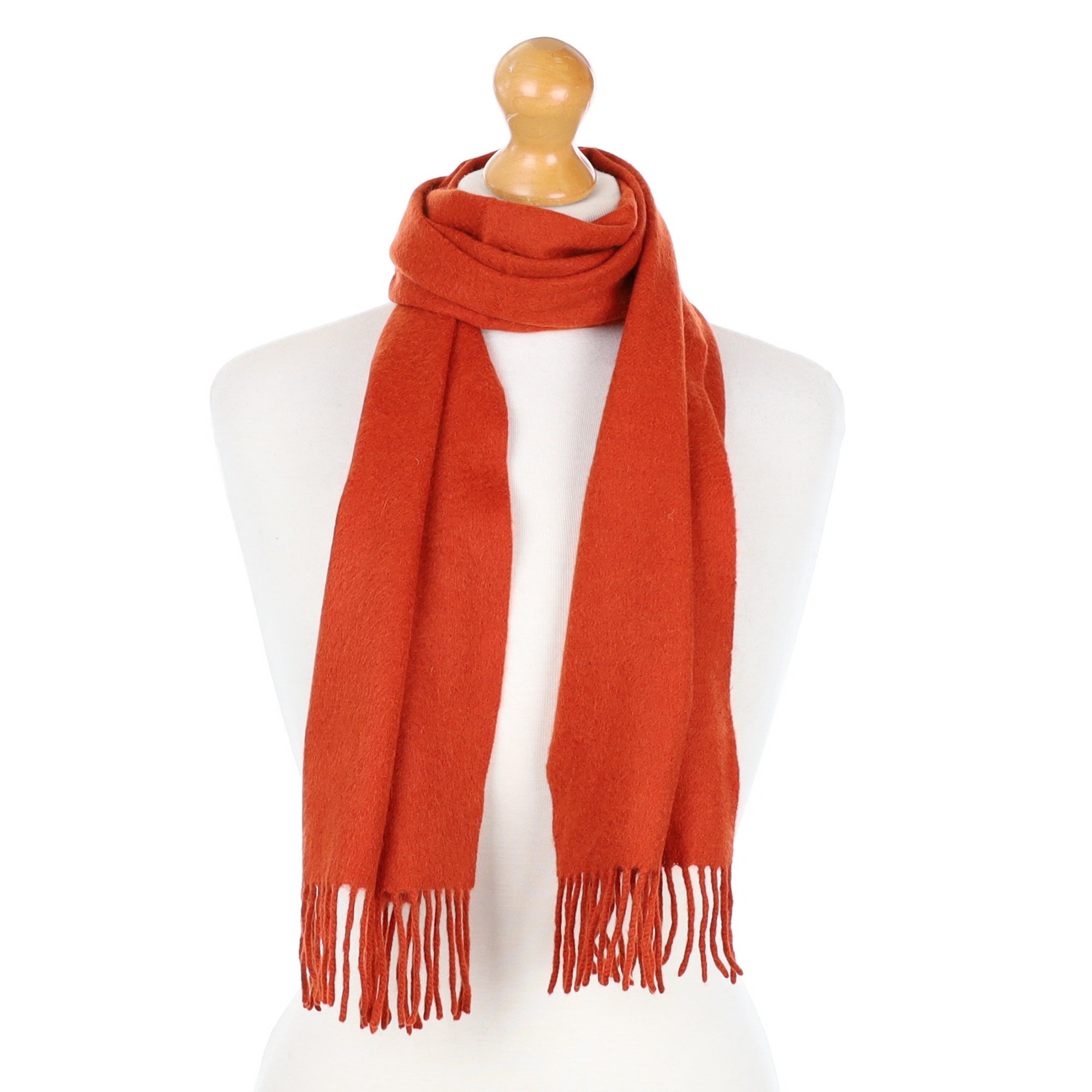 Burnt Orange Cashmere Fringed Woven Scarf