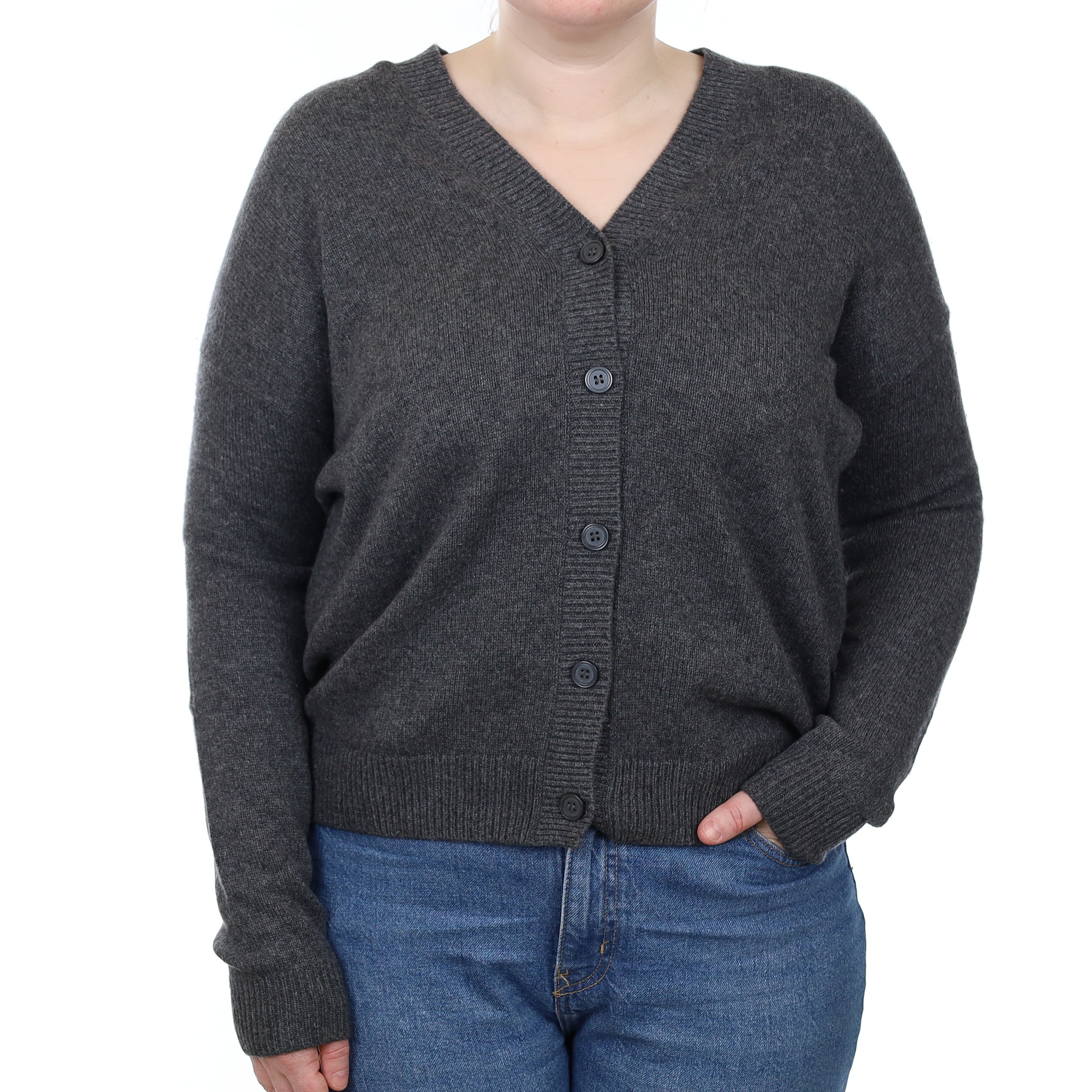 Cos Granite Grey Heavy Knit Cashmere V Neck Cardigan Large