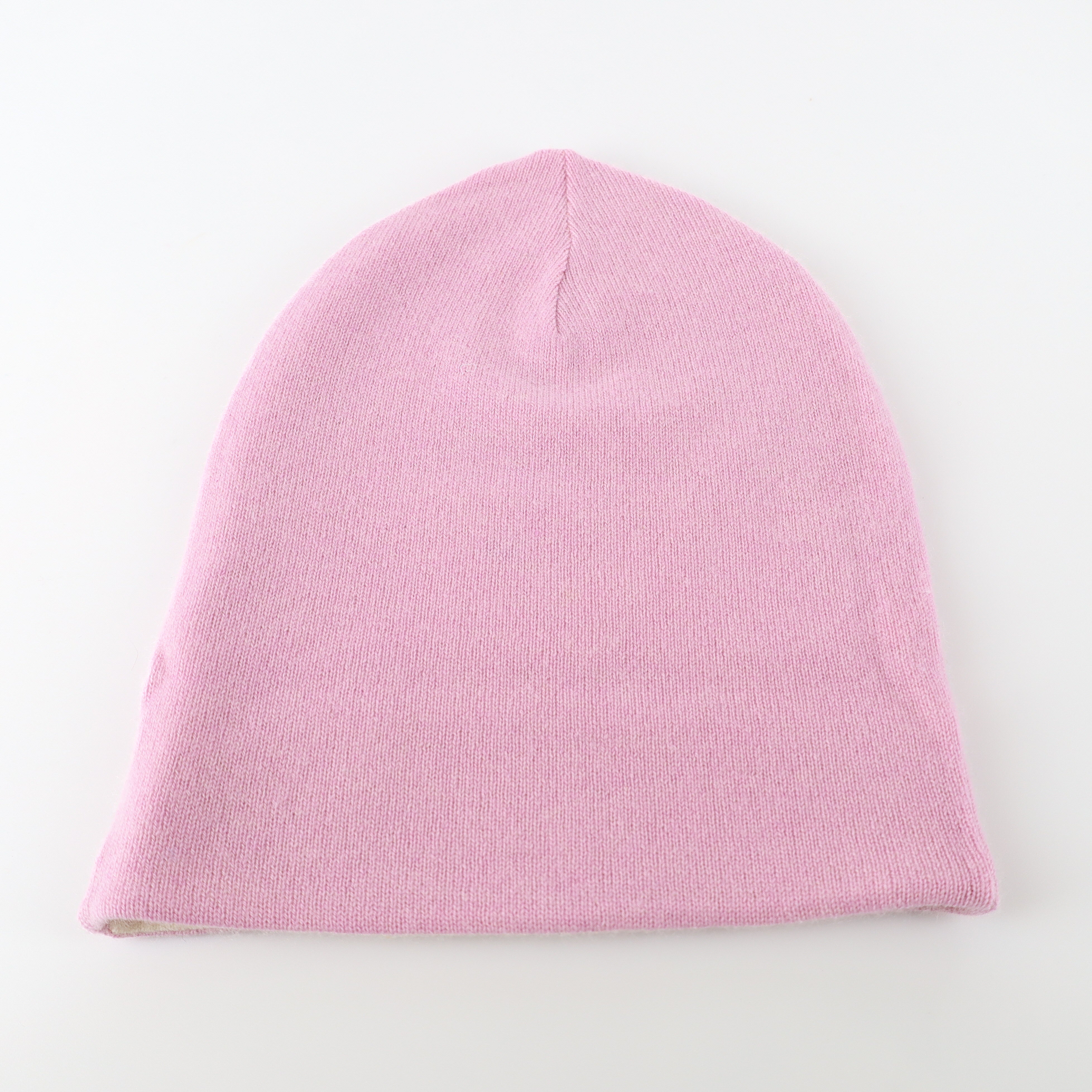 Ivory and Mauve Reversible Cashmere Beanie Hat