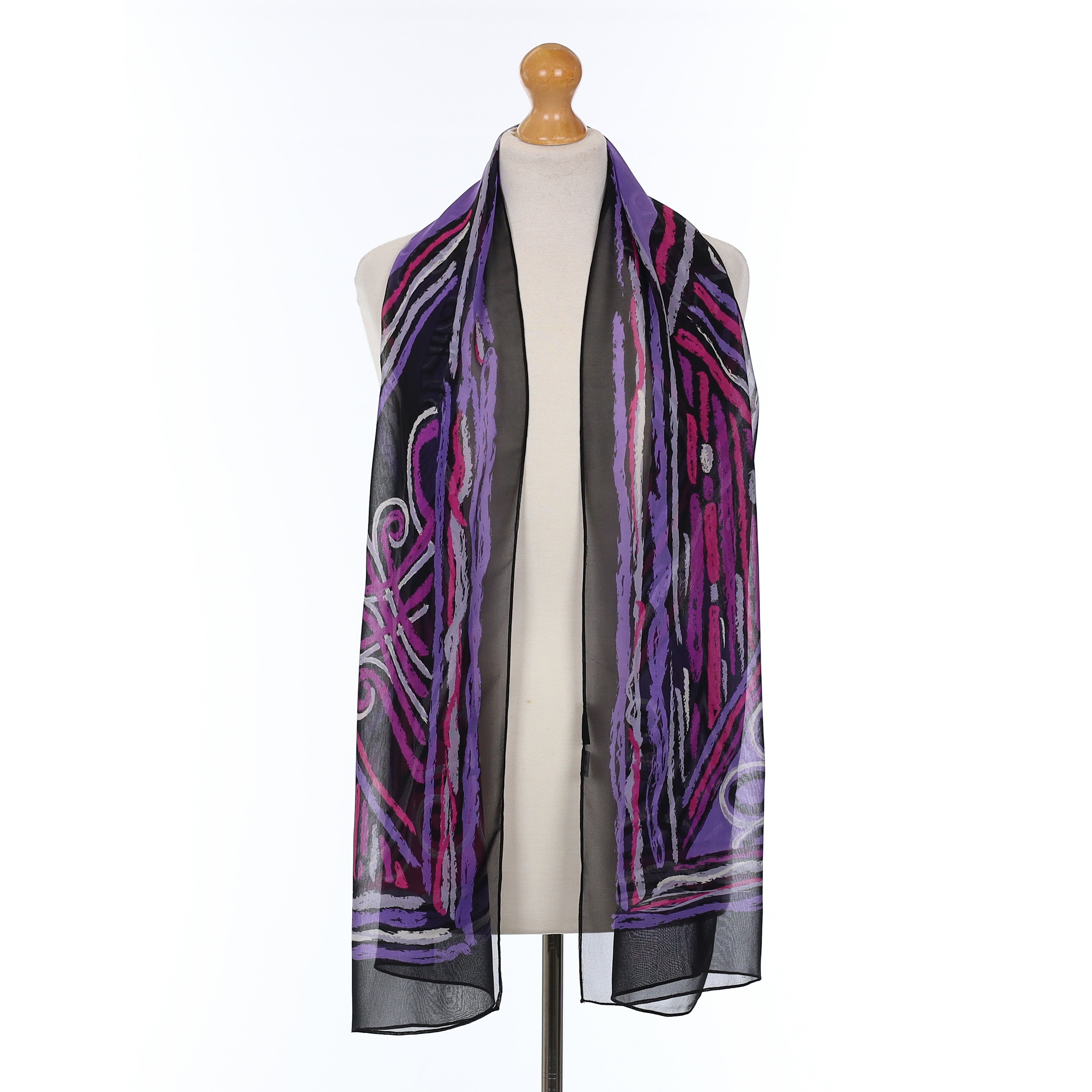 Black And Purple Abstract Silk Scarf