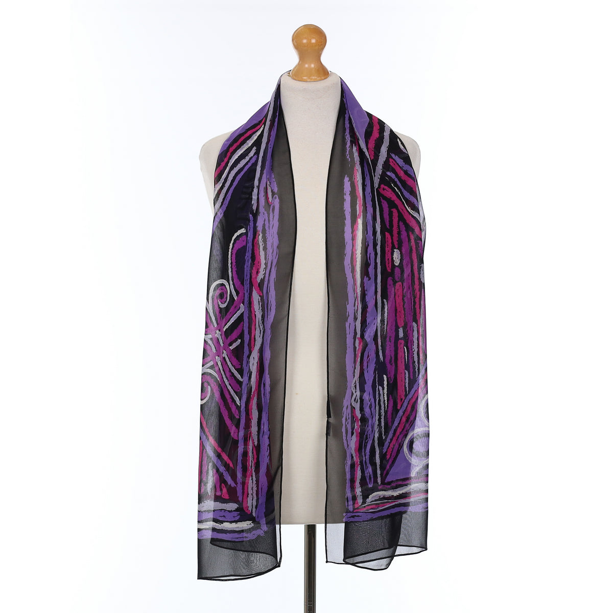 Black And Purple Abstract Silk Scarf