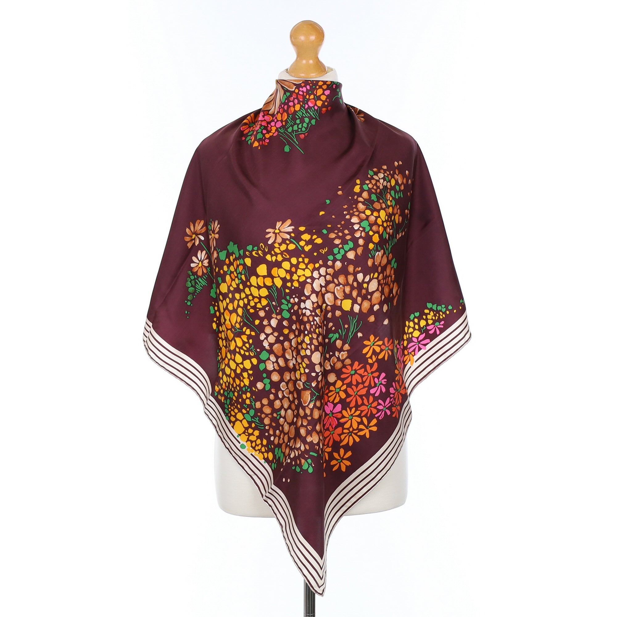 Christian Dior Silk Purple Brown Floral Scarf