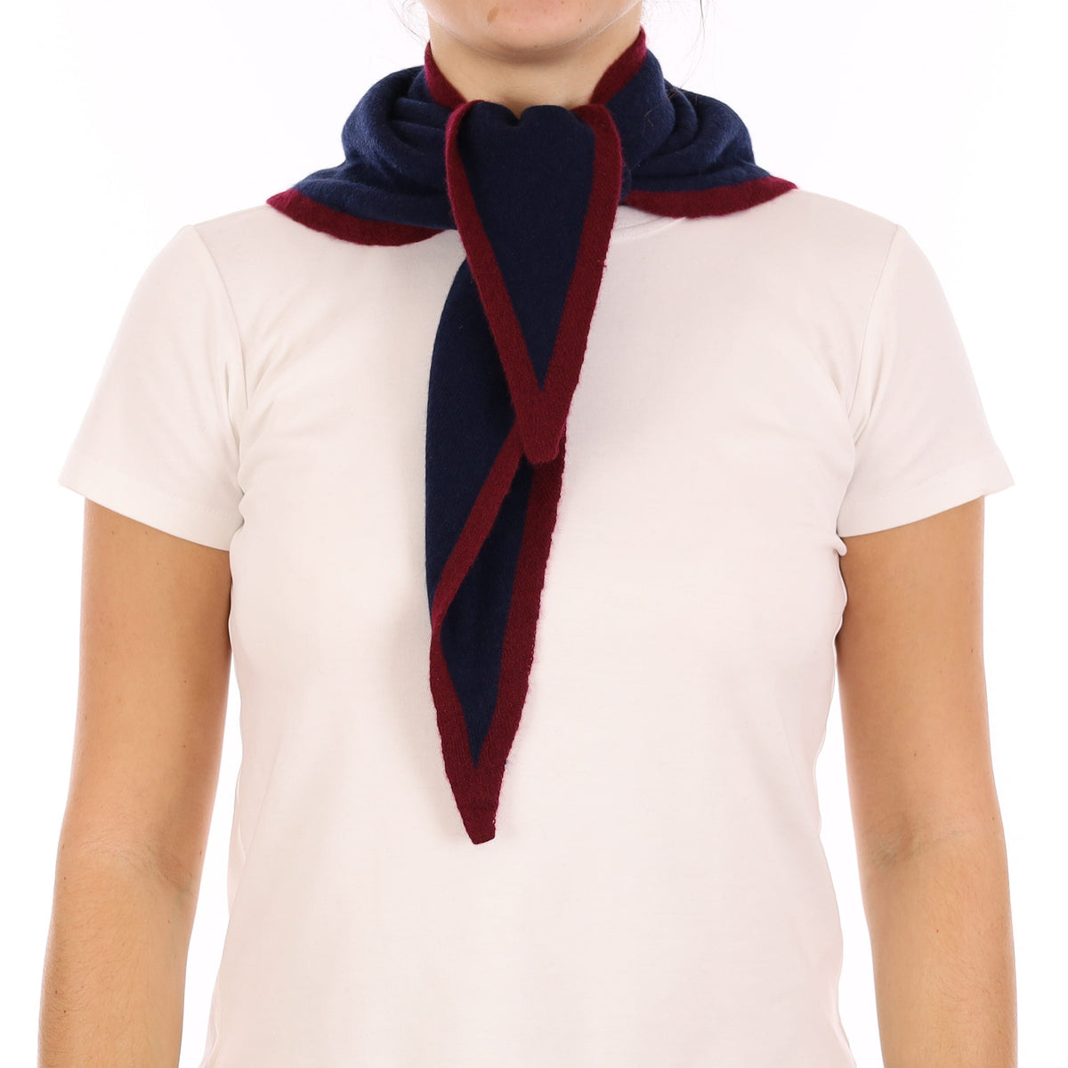 Brand New Navy and Wine Red Recycled Cashmere Triangle Scarf
