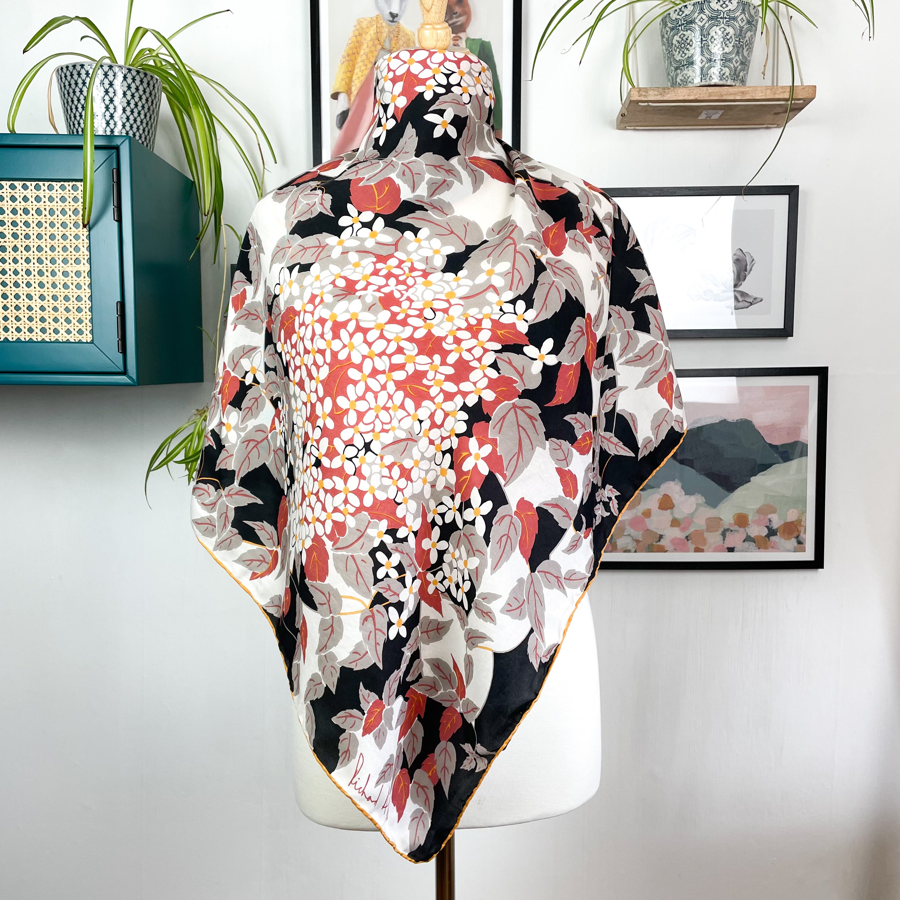 1970s Richard Allan Floral Vintage Silk Scarf