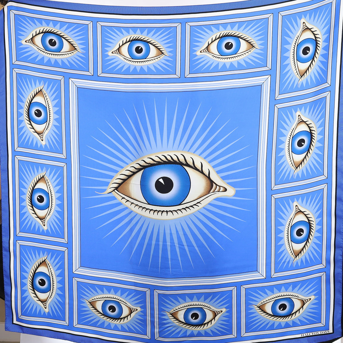 Large Halcyon Days Evil Eye Blue Silk Scarf