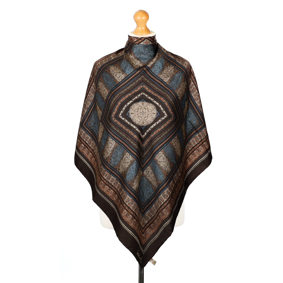 Brand New Ostinelli Brown Patterned Vintage Silk Scarf