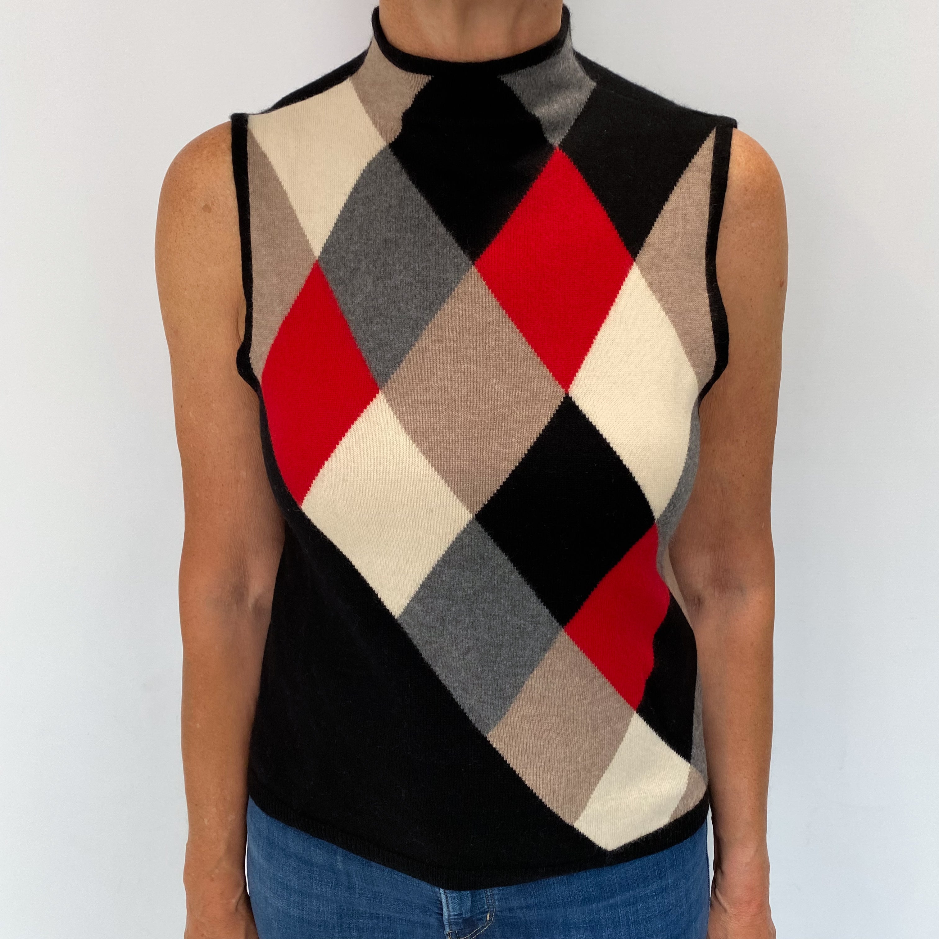 Black Diamond Cashmere Sleeveless Funnel Neck Jumper Medium